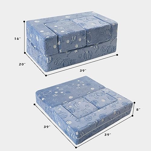 Miniatura 70 de MeMoreCool Sofá modular para niños, sofá convertible suave para niños, silla de espuma de felpa plegable gris para diversión en la sala de juegos de