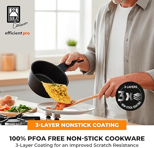 Miniatura 5 de BRA COOKWARE Efficient Pro - Juego de utensilios de cocina antiadherentes de 10 piezas, juego de ollas y sartenes de aluminio fundido con 2 ollas, 1