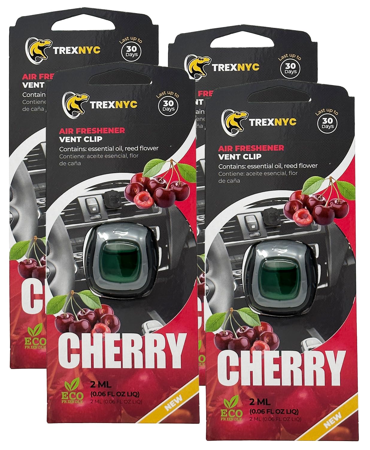 Car Air Fresheners Vent Clips, Essential Car Odor Eliminator, Perfect Scented Car Accessories, For Long Lasting Fragrance up to 30 days, 0.07 FL.OZ (Cherry, 4 Packs)