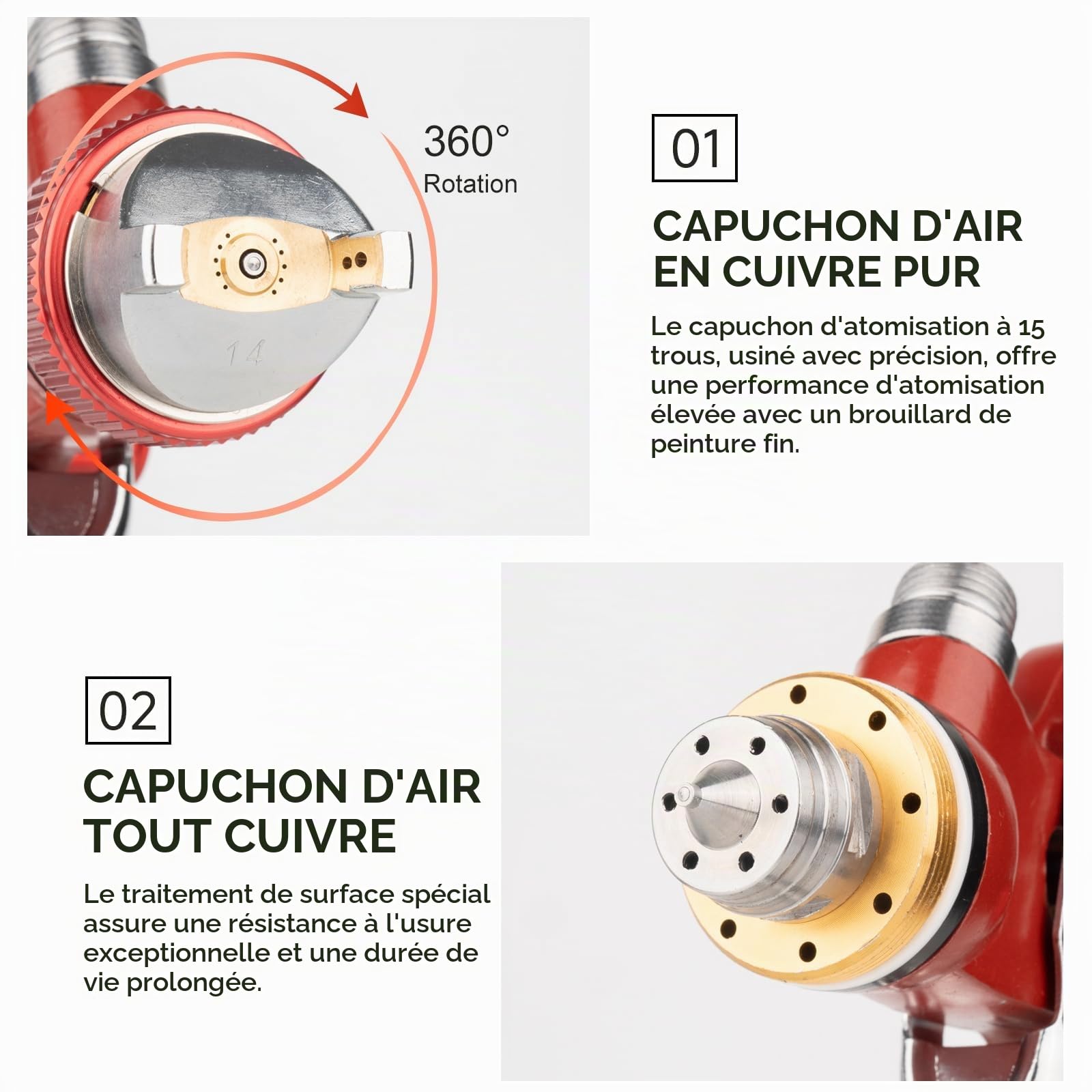 HVLP Pistolet de pulvérisation avec gobelet de mélange de 650 ml et 10 gobelets jetables, buses de 1,4/1,7/2,0/2,5 mm pour peinture domestique, voitures, meubles, clôtures, vernis et vernis de