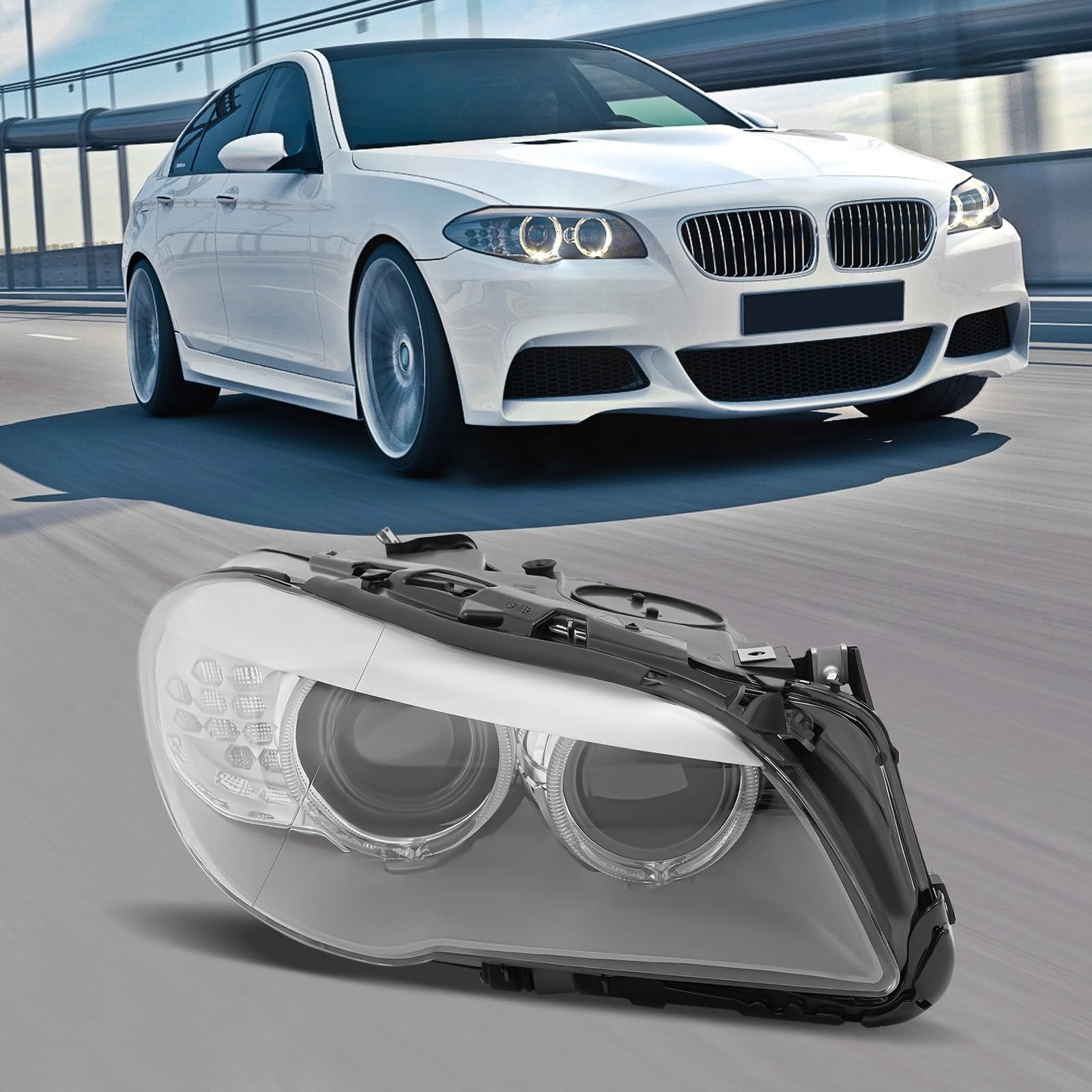 Faros delanteros de xenón derecho para BMW Serie 5 F10 F11 2009-2013, con LED DRL, sin AFS, OE 63117271912, repuesto directo, negro cromo transparente, 12 V HID principal