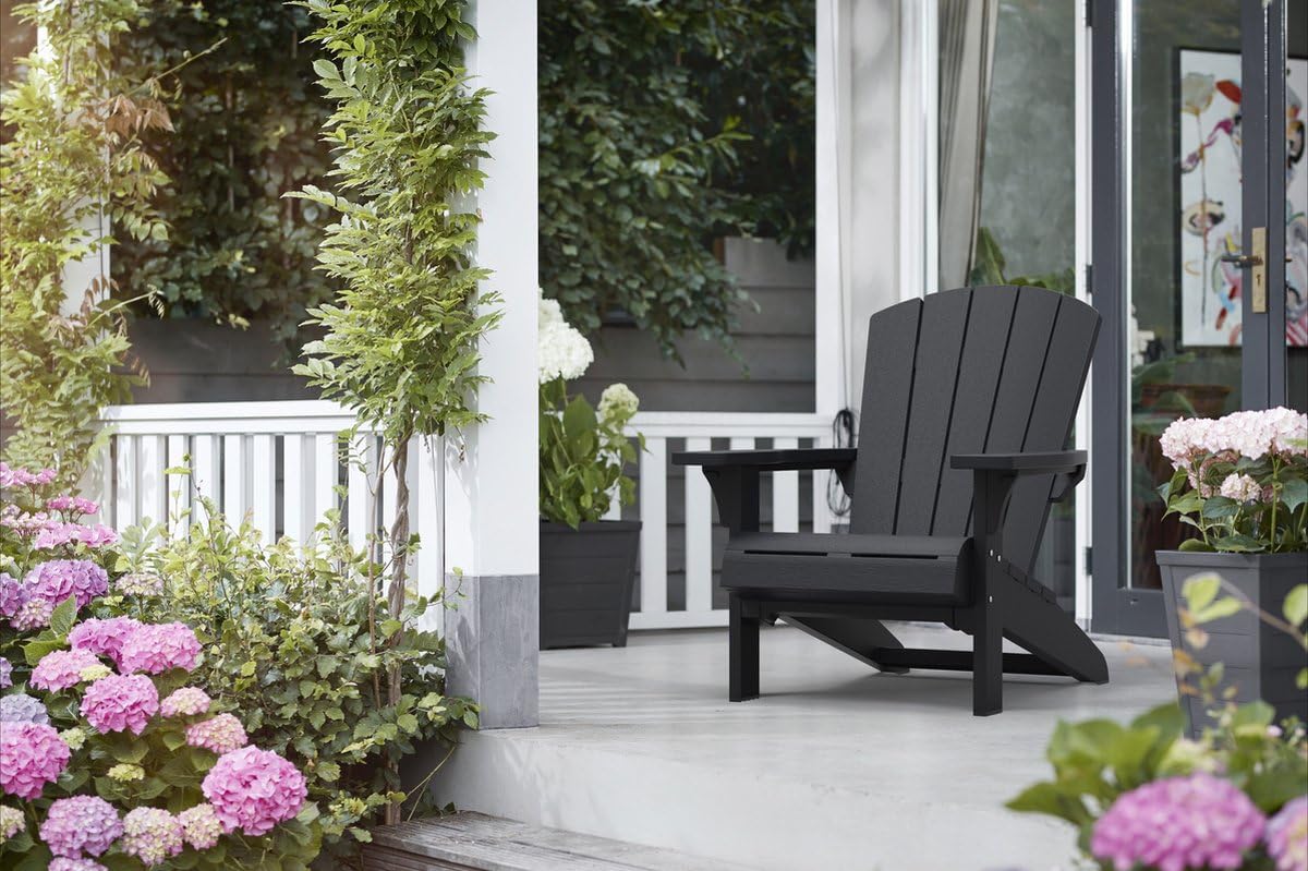 Keter Gartenlounge-Set - 2X Troy Adirondack Gartenstuhl mit Luzon Beistelltisch, Wetterfest, Holzoptik, Graphit, 85x80x96,5cm