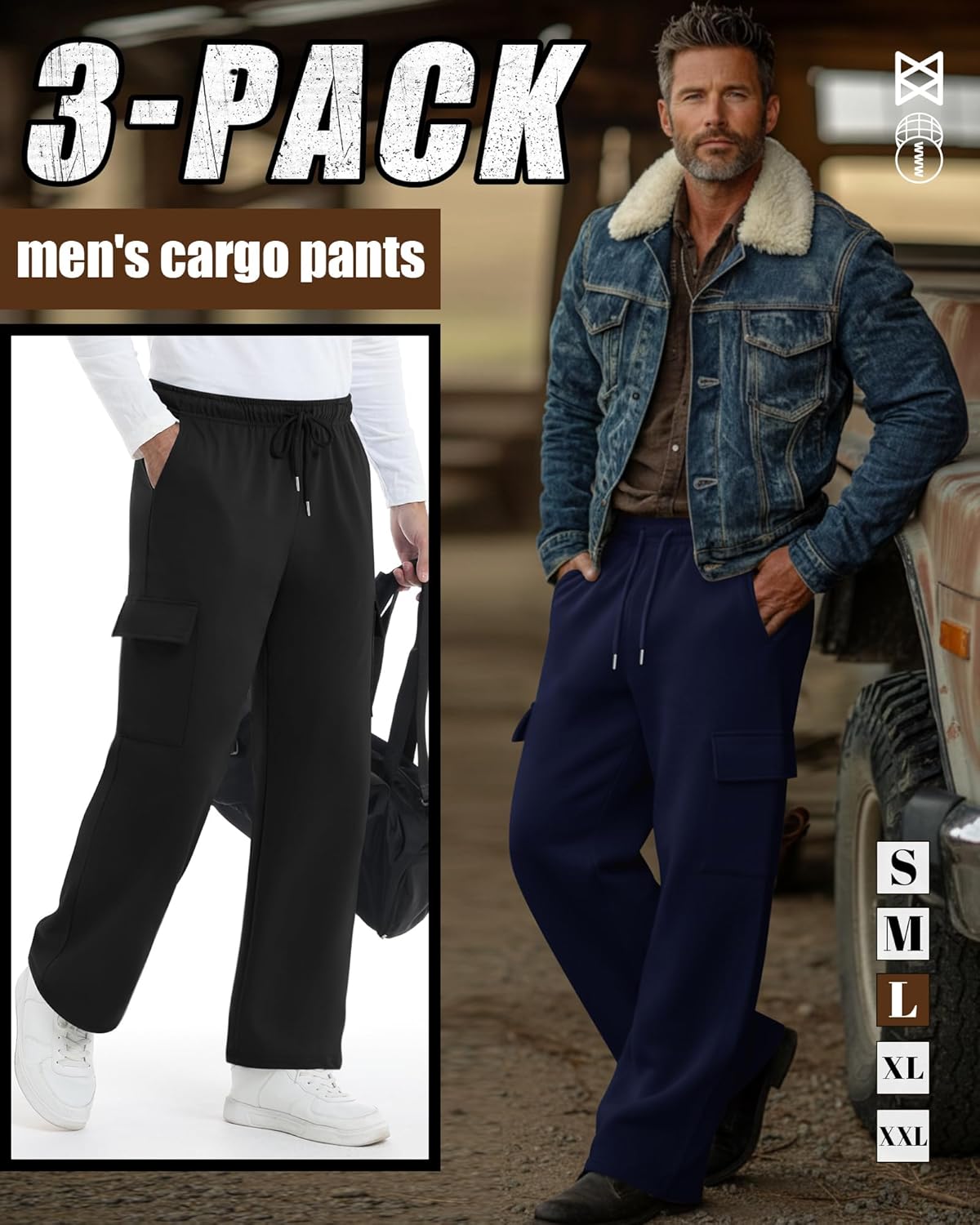 Neer 3 Pack Men's Cargo Sweatpants Athletic Straight Leg Joggers Open Bottom Track Pants Drawstring Lounge Pants with Pockets - Image 2