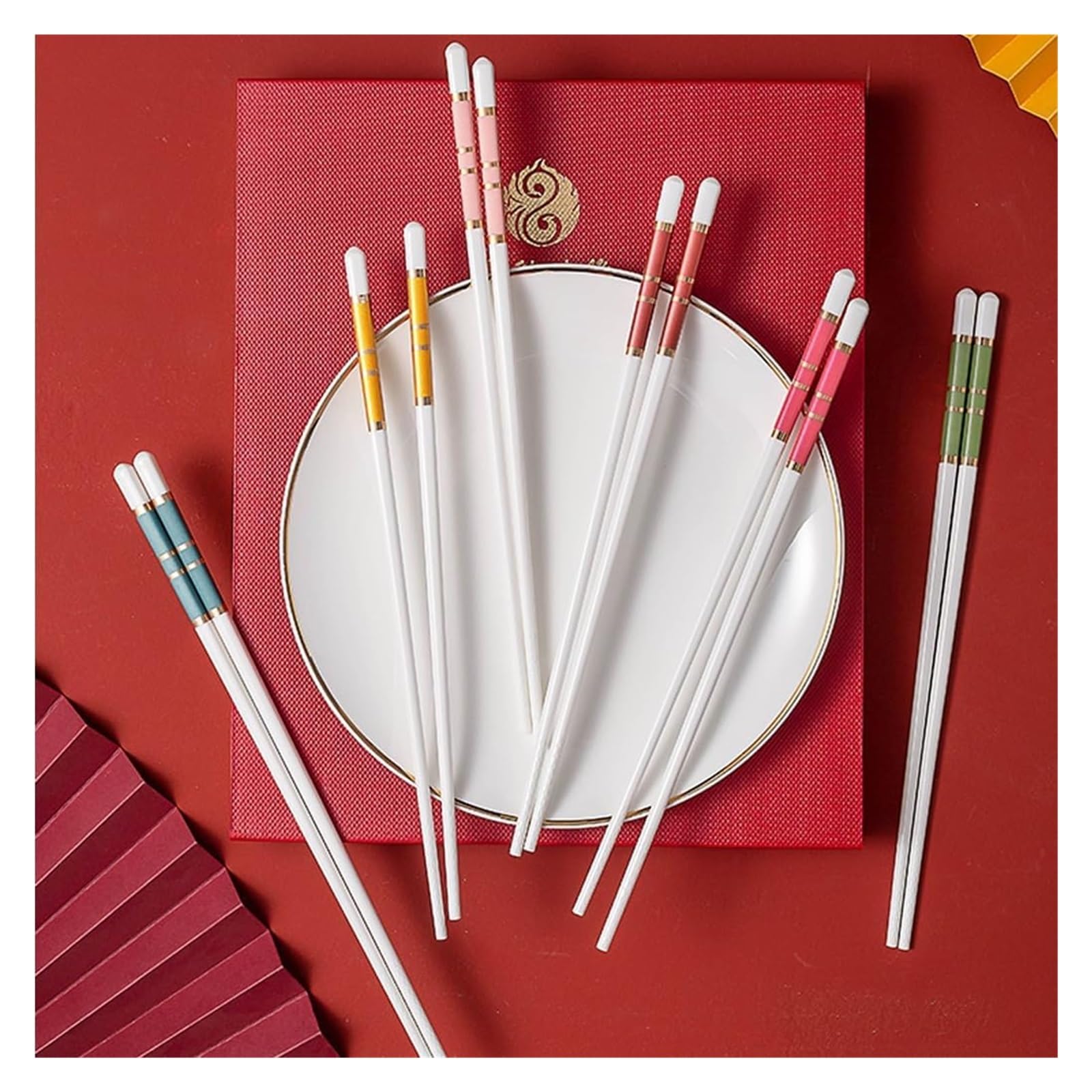 Jeu de baguettes, Coffret cadeau de 10 paires baguettes réutilisables avec étui, antidérapantes en céramique osseuse haute qualité(R)