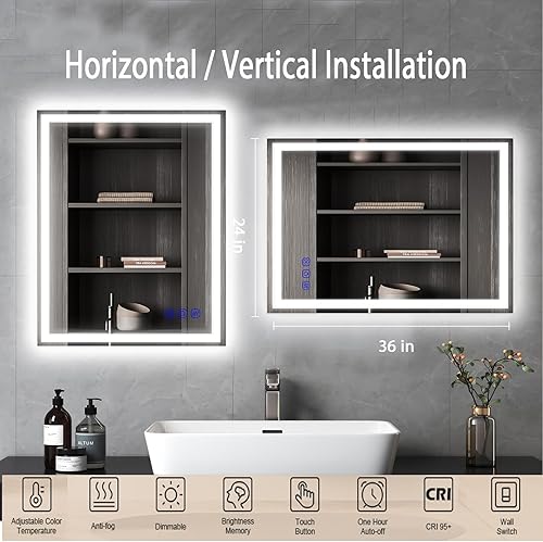 Miniatura 6 de Espejo de baño LED de 32 x 24 pulgadas con luces, espejo LED para baño, maquillaje, tocador, espejo inteligente iluminado frontal y retroiluminado,