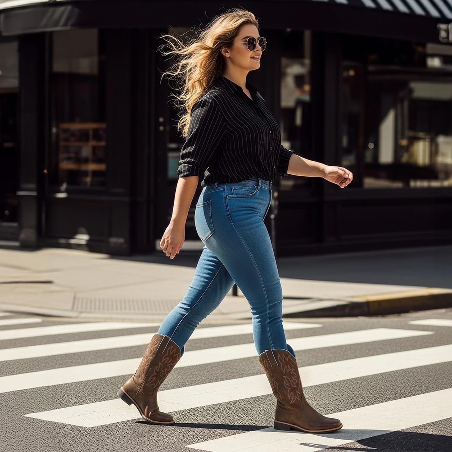 SheSole Wide Width Cowboy Boots for Women Square Toe Cowgirl Boots Wide Calf