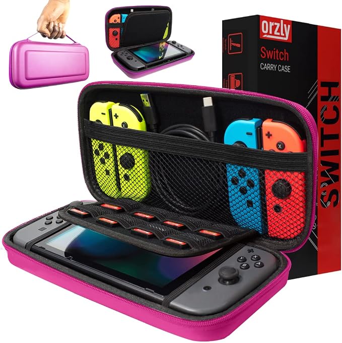 Orzly Estuche de Transporte Compatible con Switch y la Nueva Consola OLED Switch - Estuche Protector de Viaje portátil Duro de Color Rosa co