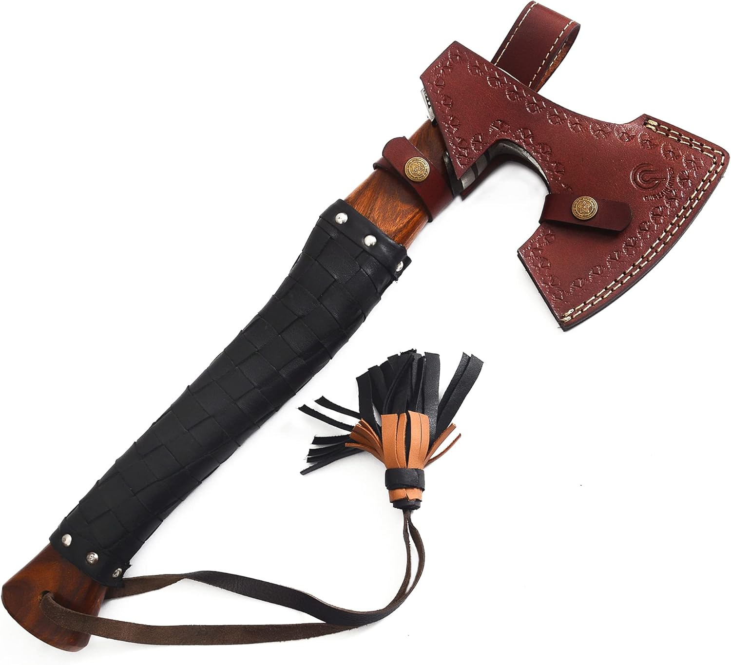 Qureshi Handmade Engraved High Carbon Steel Camping Axe - Gardening and Outdoor Survival Hatchet Axe, Viking Throwing Axe with Leather Sheath - Wood Axe with Anti-Slip Handle's Grip