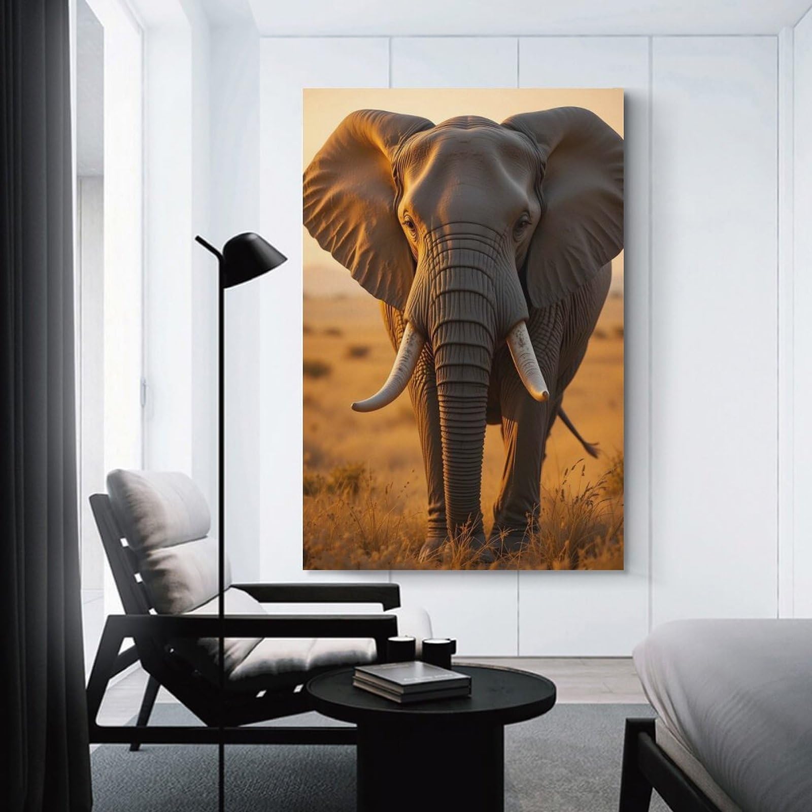 Junmoney Unframe-Style-3 Majestic Elephant Portrait In Golden Light Room Decor Wall Art, 20X30inch(50X75cm), For Living Room, Bedroom, Office Or Hallway, Decorative Artwork With Broad Appeal
