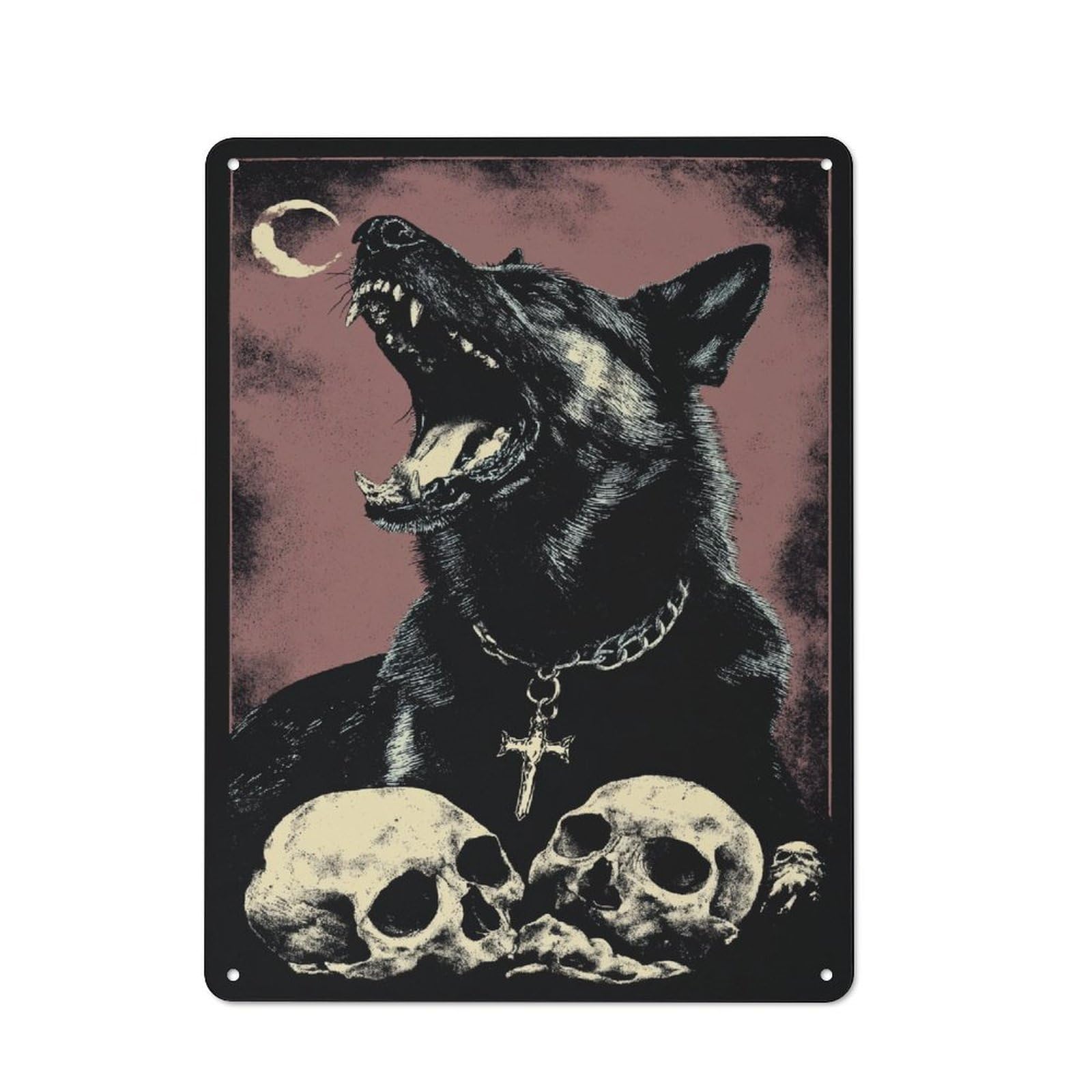 Junmoney Dark Moon Howl Mystic Canine Art Decorative Tin Plaque 40X30cm, Vintage Bar Wall Plaque For Bar, Kitchen, Garage Or Games Room