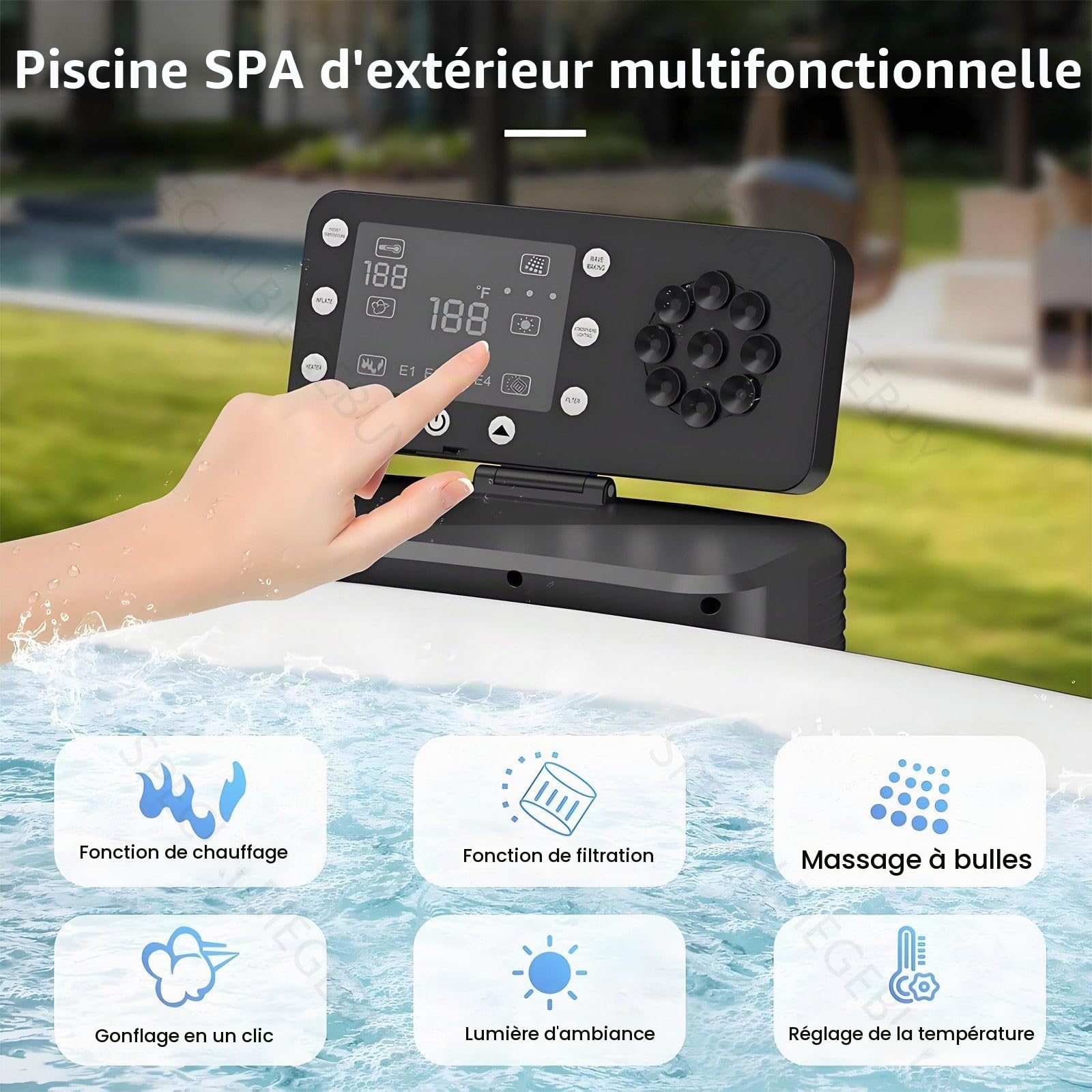Spa de jardin plein air Résistant à l'hiver SPA plein air Gonflable -4- 6 personnes, matériau Matière PVC Étanche robuste, gonflage rapide, hydromassage bien-être，Rond 81,1×27,9 Pouces, 455 Gallons