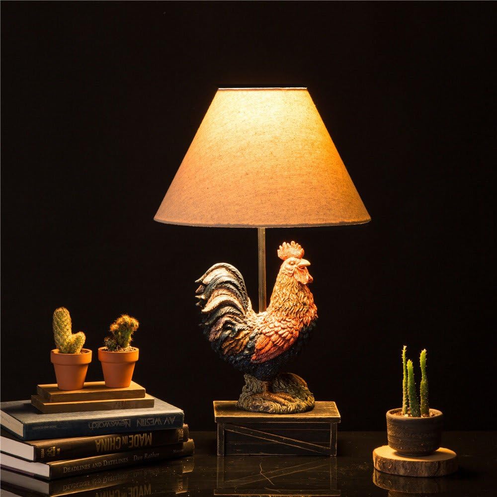 Bеѕt Dеаl Glitzhome 19.69''H Table Lamp-Farmhouse Rooster Novelty Design with Burlap Shade Neutral Lampshade & Soft,Ambient Lighting Perfect for Living Room,Office