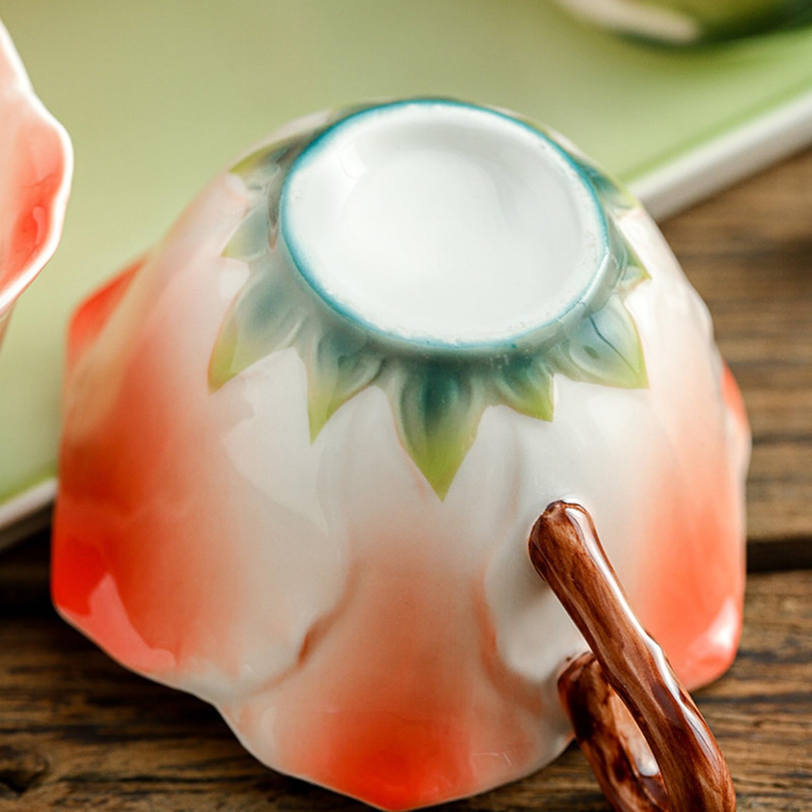 Ceramiczny kubek do kawy z spodkiem, 2-częściowy zestaw, kwiatowy wzór piwonii, nadaje się do mycia w zmywarce, idealny do kawy, herbaty i deserów