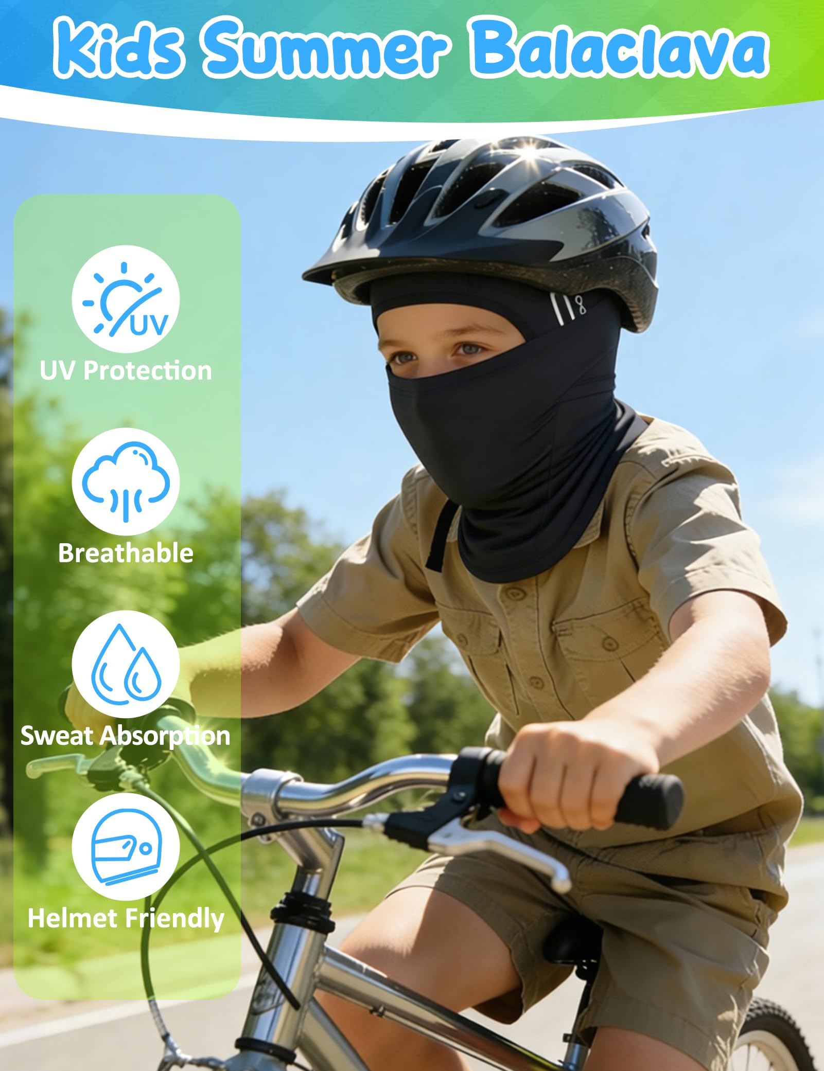 Becellen Passamontagna Estivo Bambini, Multifunzione Balaclava in Seta Ghiaccio Traspirante Leggero Maschera Sottocasco per Ragazzi Ragazze Sport Ciclismo - 3
