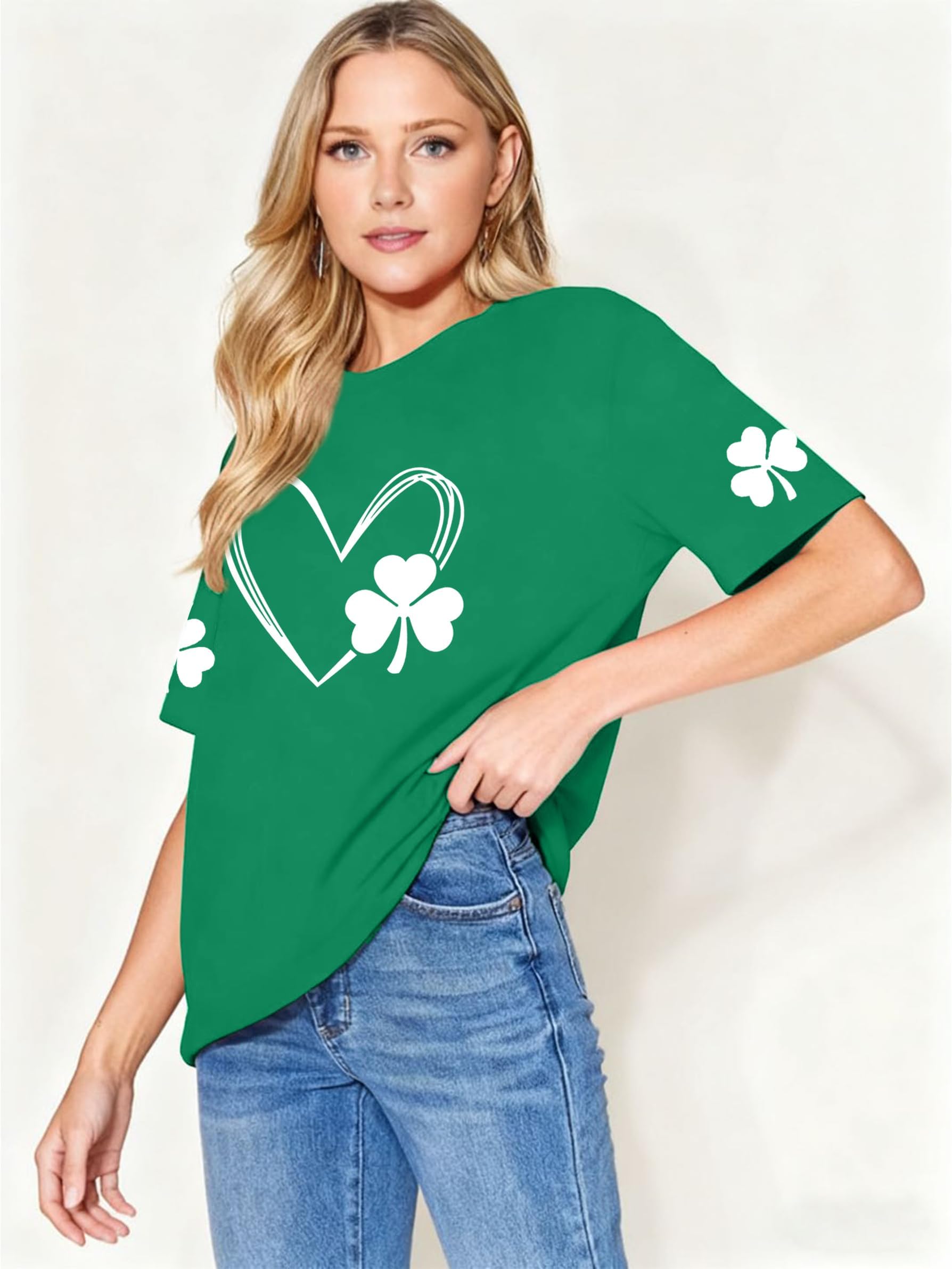 MEESHEEP Womens St Patricks Day Shirt: Lucky Shamrock Heart T Shirts Irish Green Tees — view 3