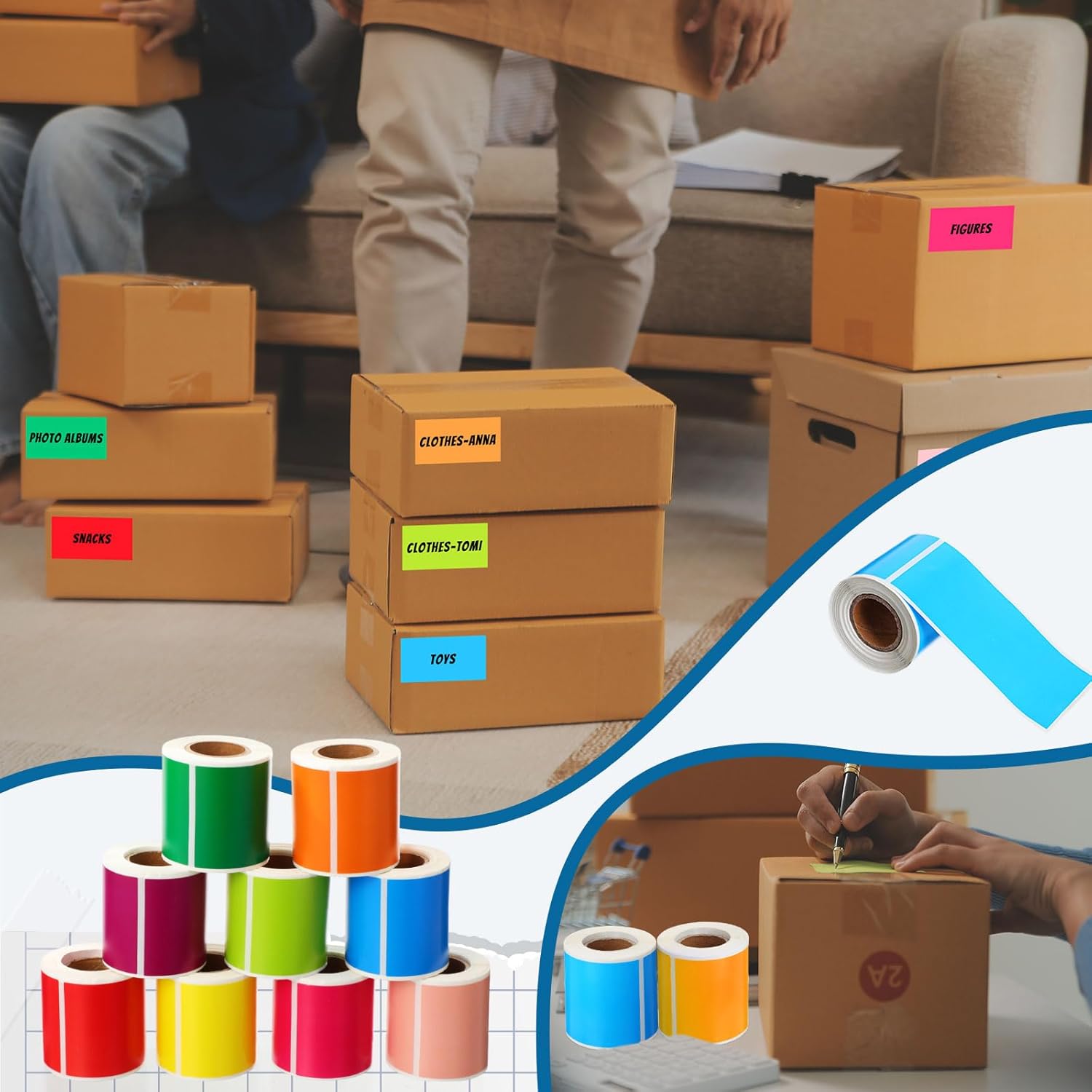 Chuangdi 10 Rolls Stickers Labels for Labeling Rectangular Color Coding Labels Stickers Adhesive Label Solid Colors Tags for Inventory Organization File (2 x 4 Inch)