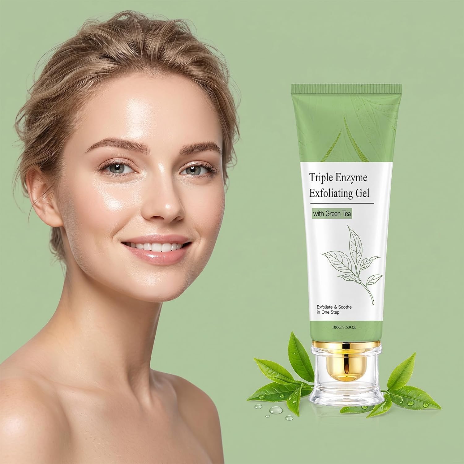 Gel esfoliante a triplo enzima con tè verde, rimuove le cellule morte, esfoliante viso per pori profondi, esfoliante viso delicato per uomo e donna
