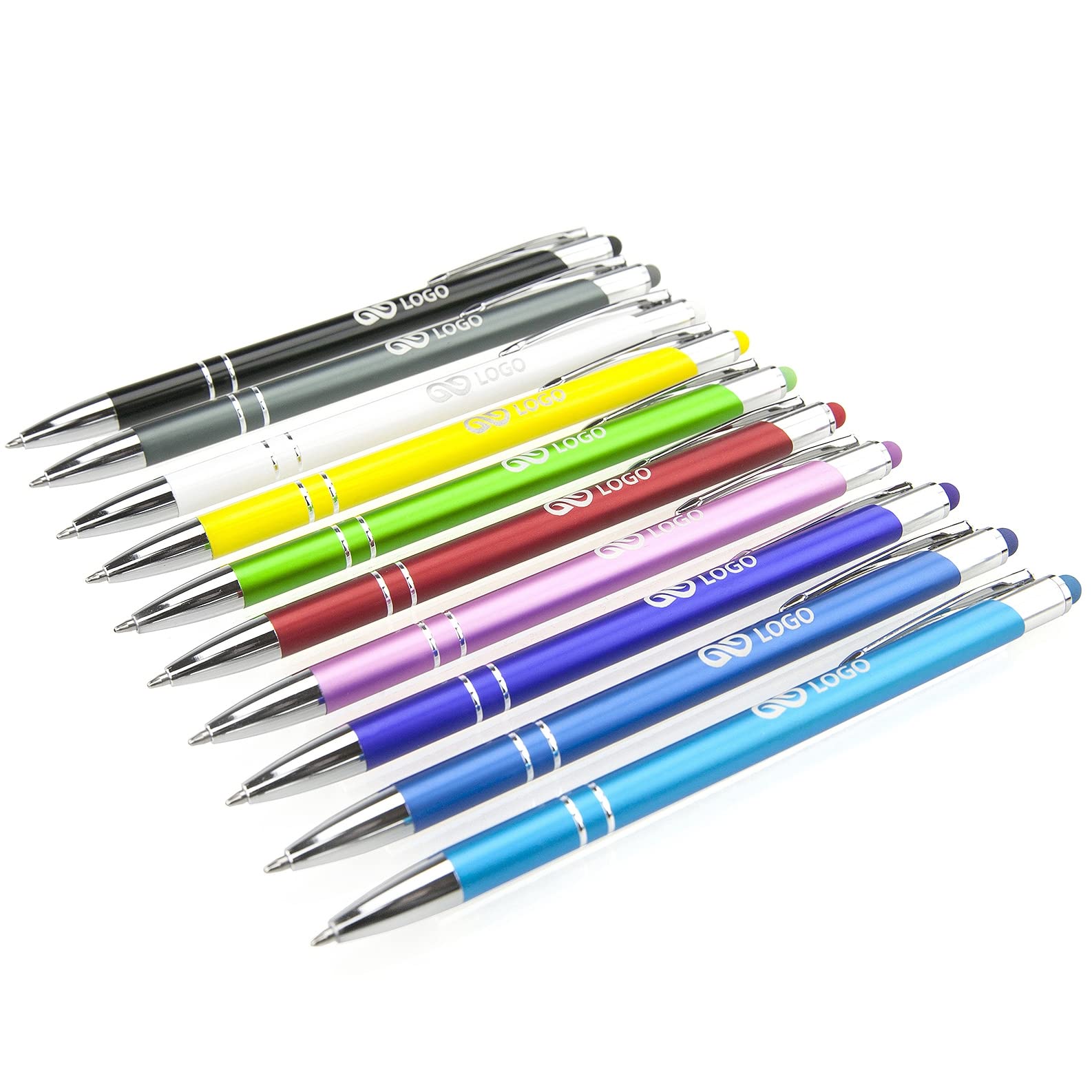 WPRO Metall-Kugelschreiber Olivia mit Touchpen 100 Stück | personalisierbar mit Logo & Gravur | farbig sortiert – idealer Werbeartikel für Firmen, Events & Messen