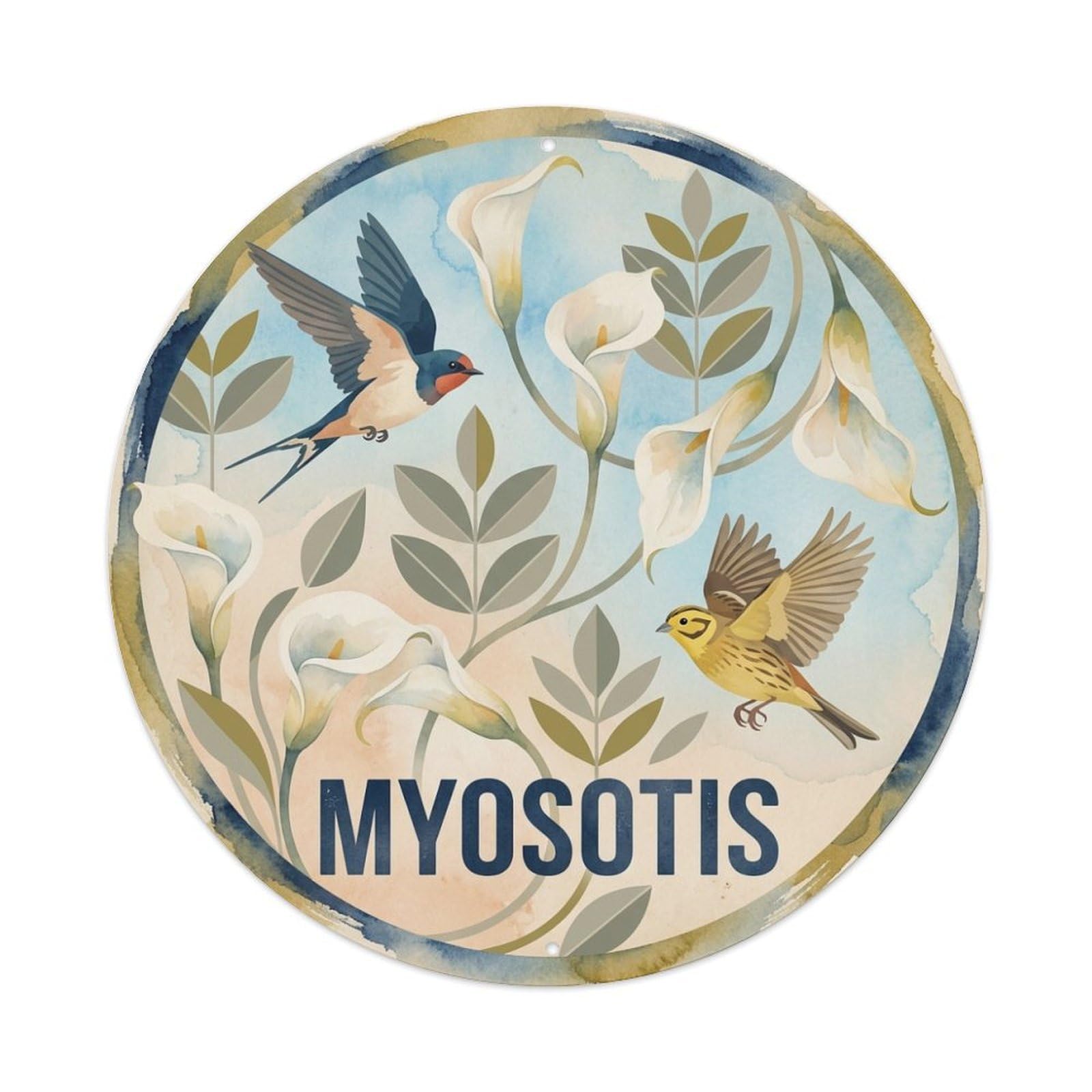 Calla Lily Watercolor Bird Slogan Myosotis Metal Tin Sign