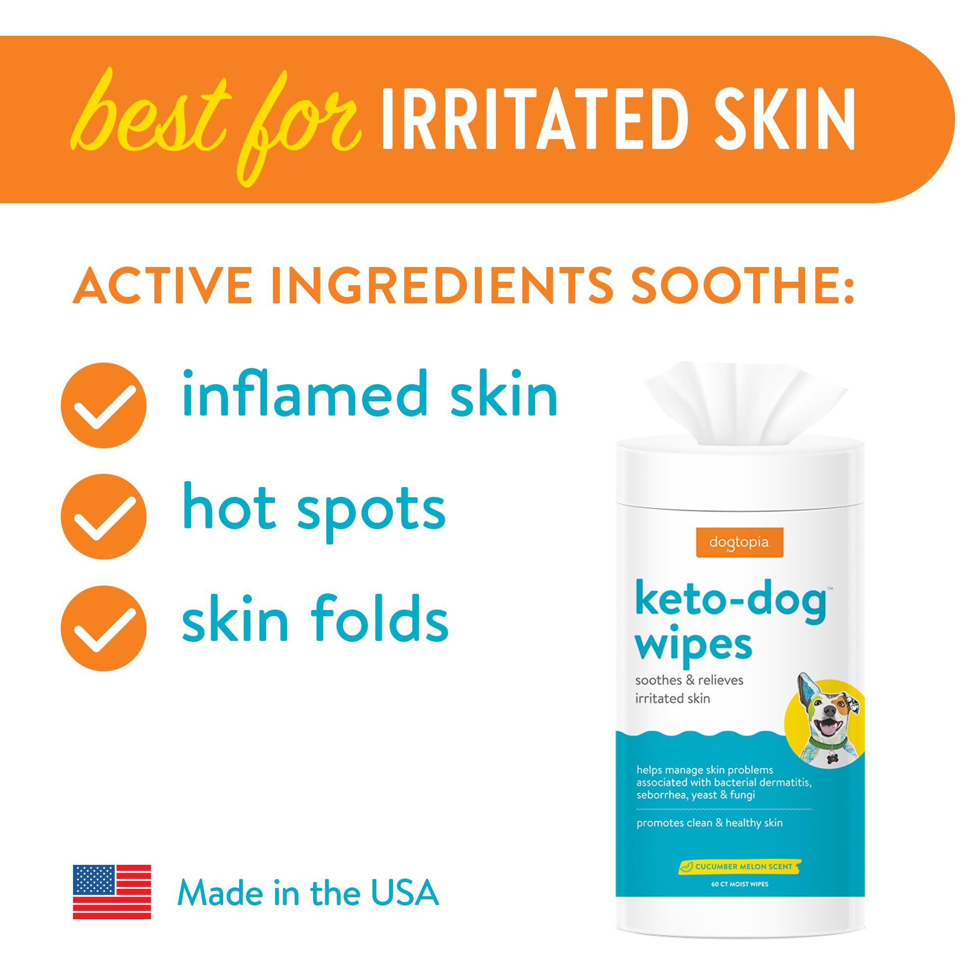 Dogtopia Keto Dog Wipes for Pets (60ct) | Soothing and Convenient Wipes for Pets’ Irritated Skin | Relief for Skin Problems in Dogs - image 2