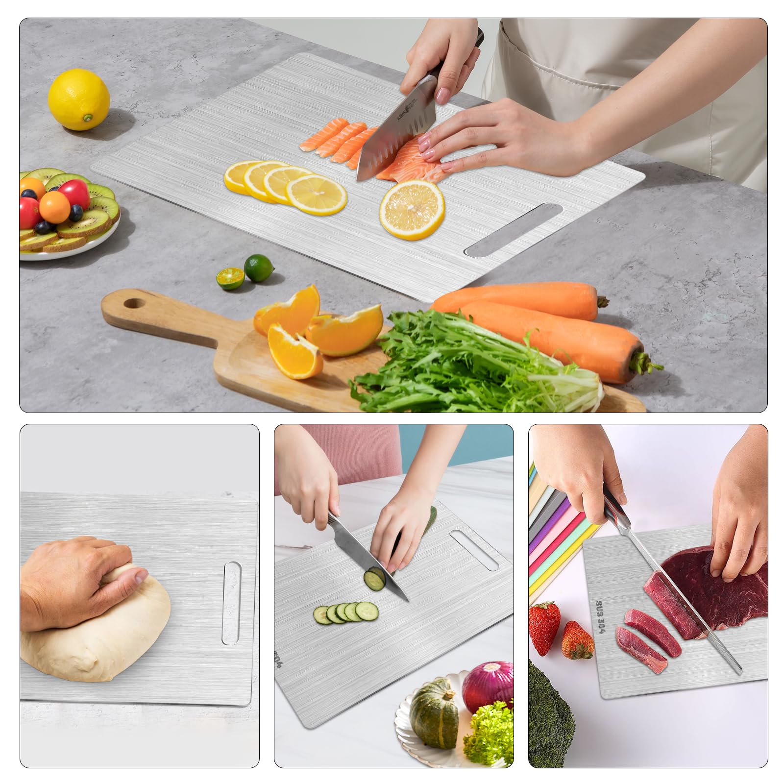 Snijplank van 100% titanium voor keuken, dubbelzijdig, voedselveilig, niet-giftig titanium snijplank voor het snijden van vlees, fruit en groenten, duurzaam en gemakkelijk schoon te maken (35,5 x 25,4