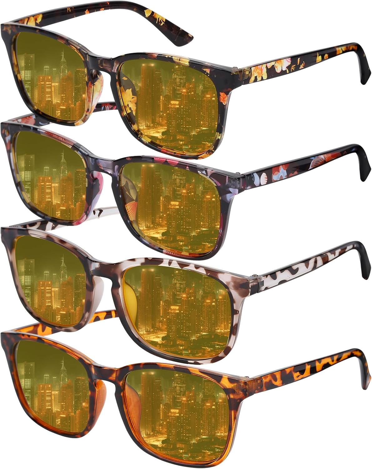 4 Pairs Night Vision Driving Glasses for Men Women, Polarized Anti Glare Yellow Lens Night Vision Glasses for Nighttime Driving Fishing Golf