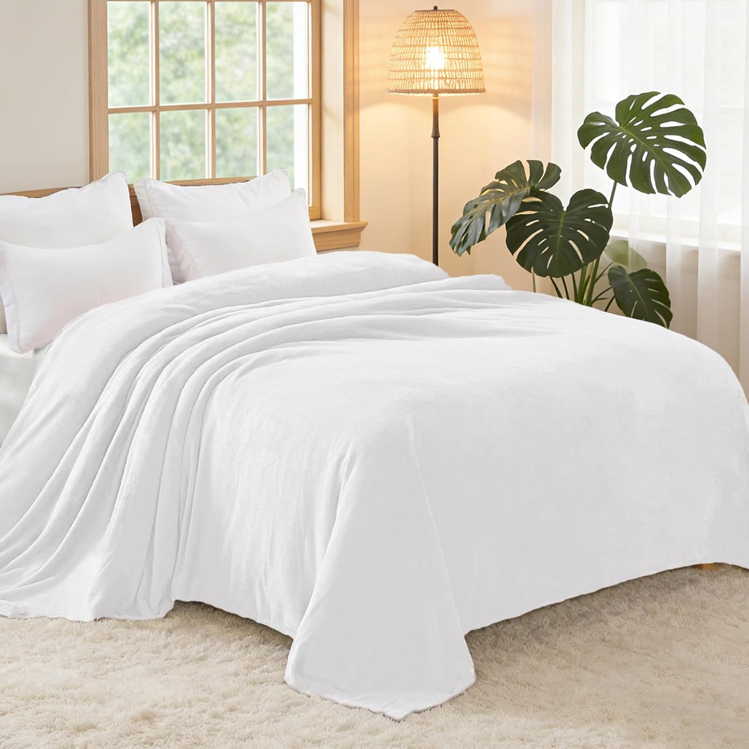 Exclusivo Mezcla Fleece Blanket Twin Size for Bed, Super Soft and Warm, All Season, Cozy, Plush, Lightweight, 60x80 Inches Pure White - Image 3