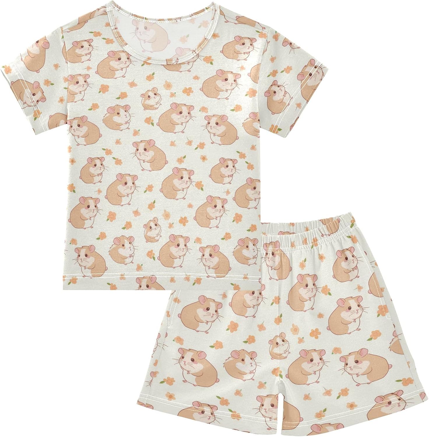 Capybara with Strawberry Summer Cute Pajama Sets, Short Sets for Sleep Wears