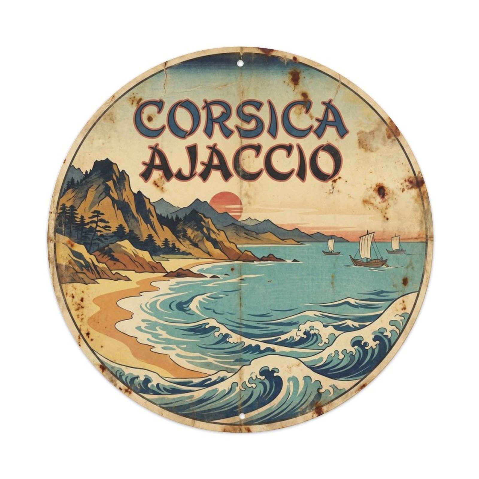 Corsica Ajaccio Mediterranean Island Ink Illustration Metal Tin Sign