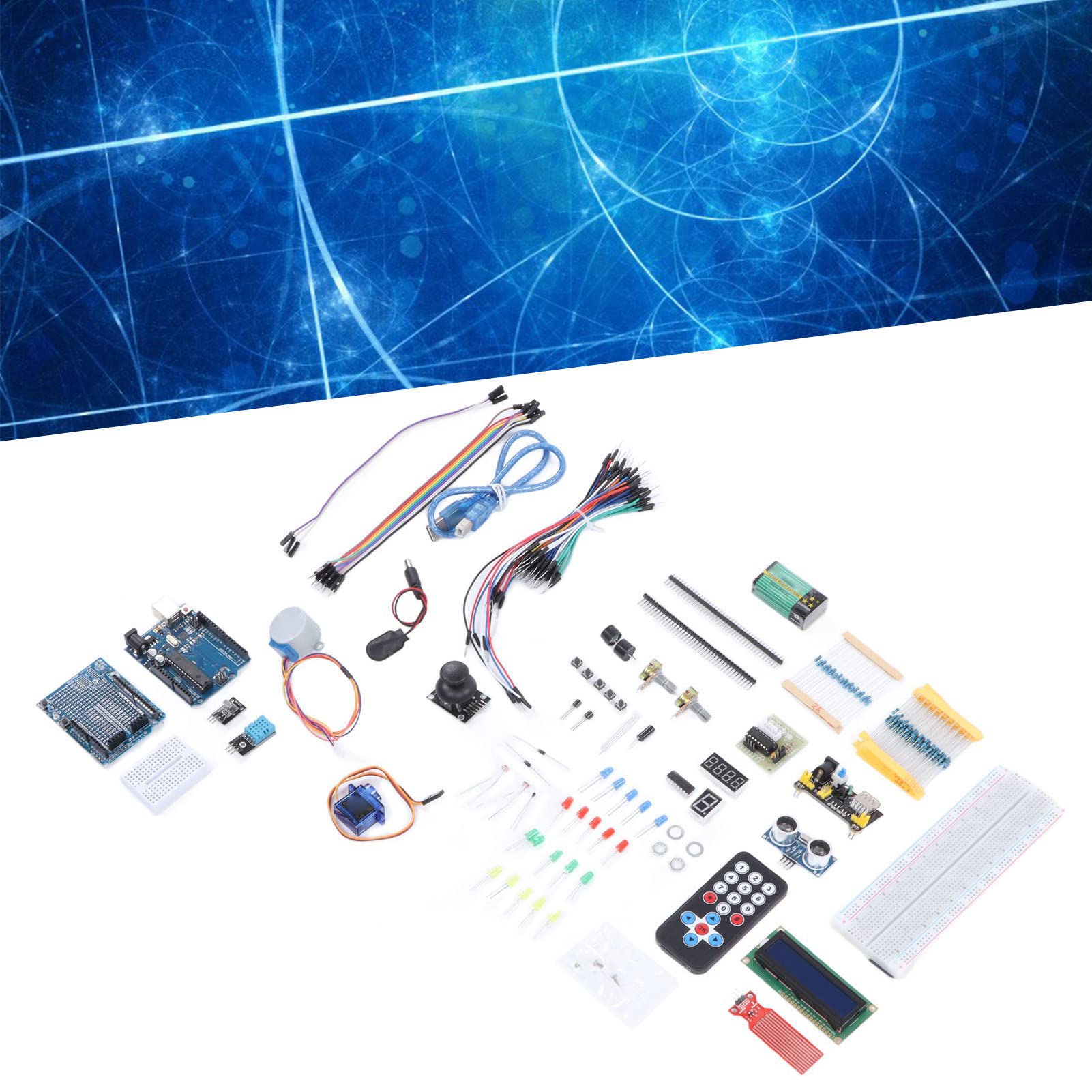 FTVOGUE Impostato dei Componenti Elettronici con Modulo di Alimentazione LCD per Principianti, Parti di Circuiti Fai - -te per Progetti di Programmazione, con Intestazioni di Perno e Scatola di