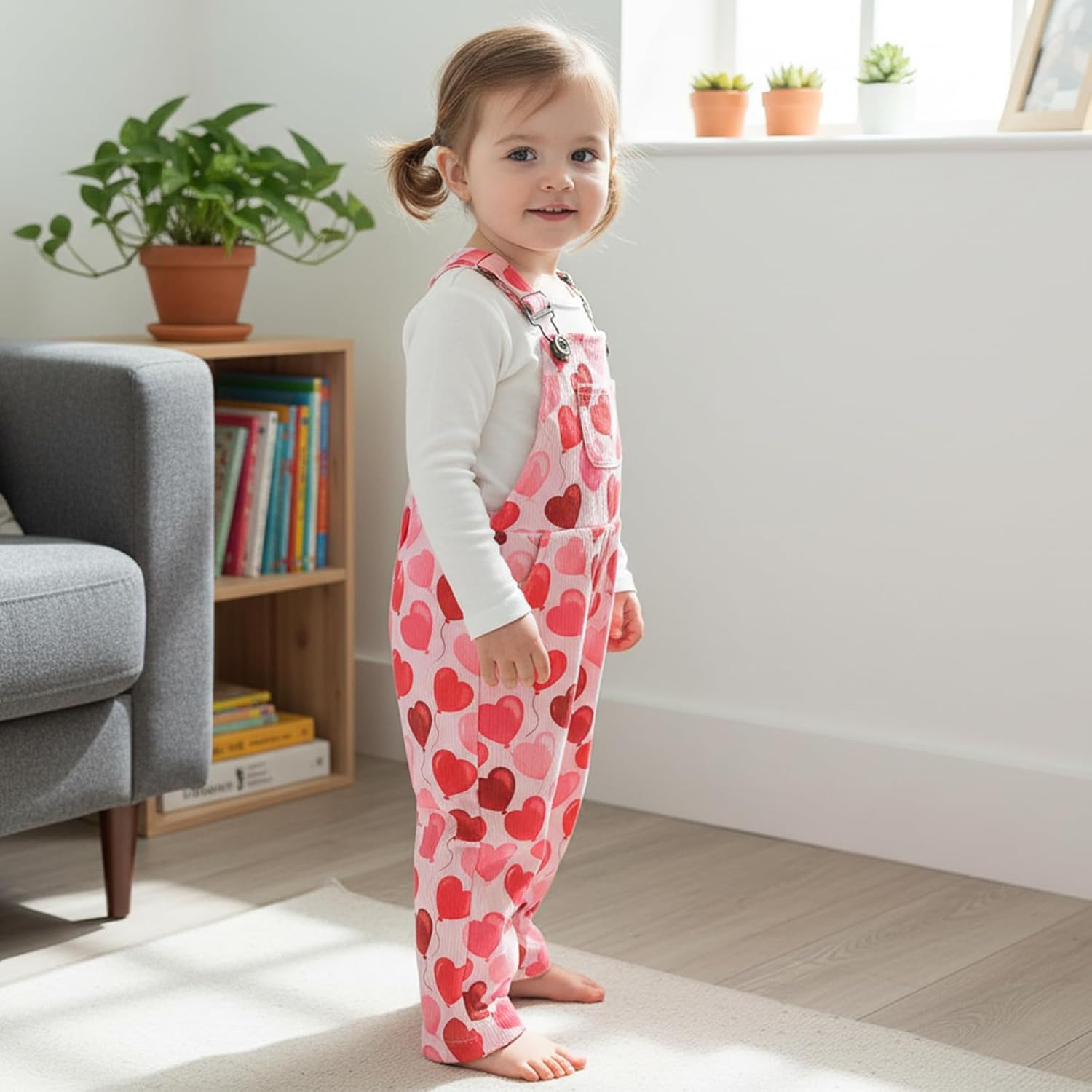 Toddler Baby Boy Girl Heart Valentine’s Day Corduroy Suspender Pants Bib Overalls Little Kids Spring Outfits - Image 2