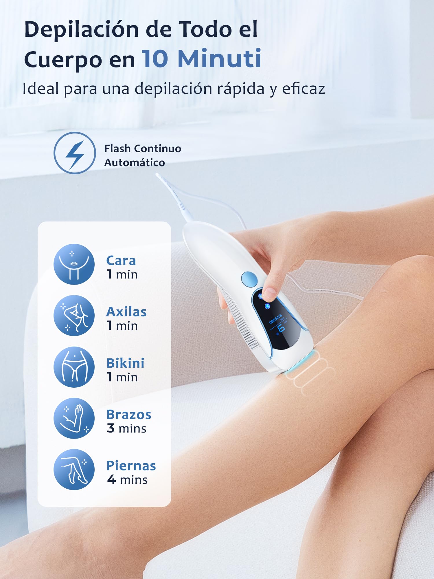 Depiladora Laser IPL con Función de Refrigeración 999,900 Flashes, Azul | 9 Niveles de Energía Depiladora Luz Pulsada con 2 Modos, 19.35J Laser Depilacion para Mujer y Hombre, Todo el Cuerpo