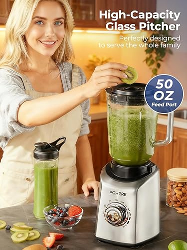 Miniatura 8 de FOHERE Licuadora profesional Peak de 1200 W, licuadora de encimera con 3 ajustes preestablecidos y 5 velocidades para batidos, batidos y bebidas