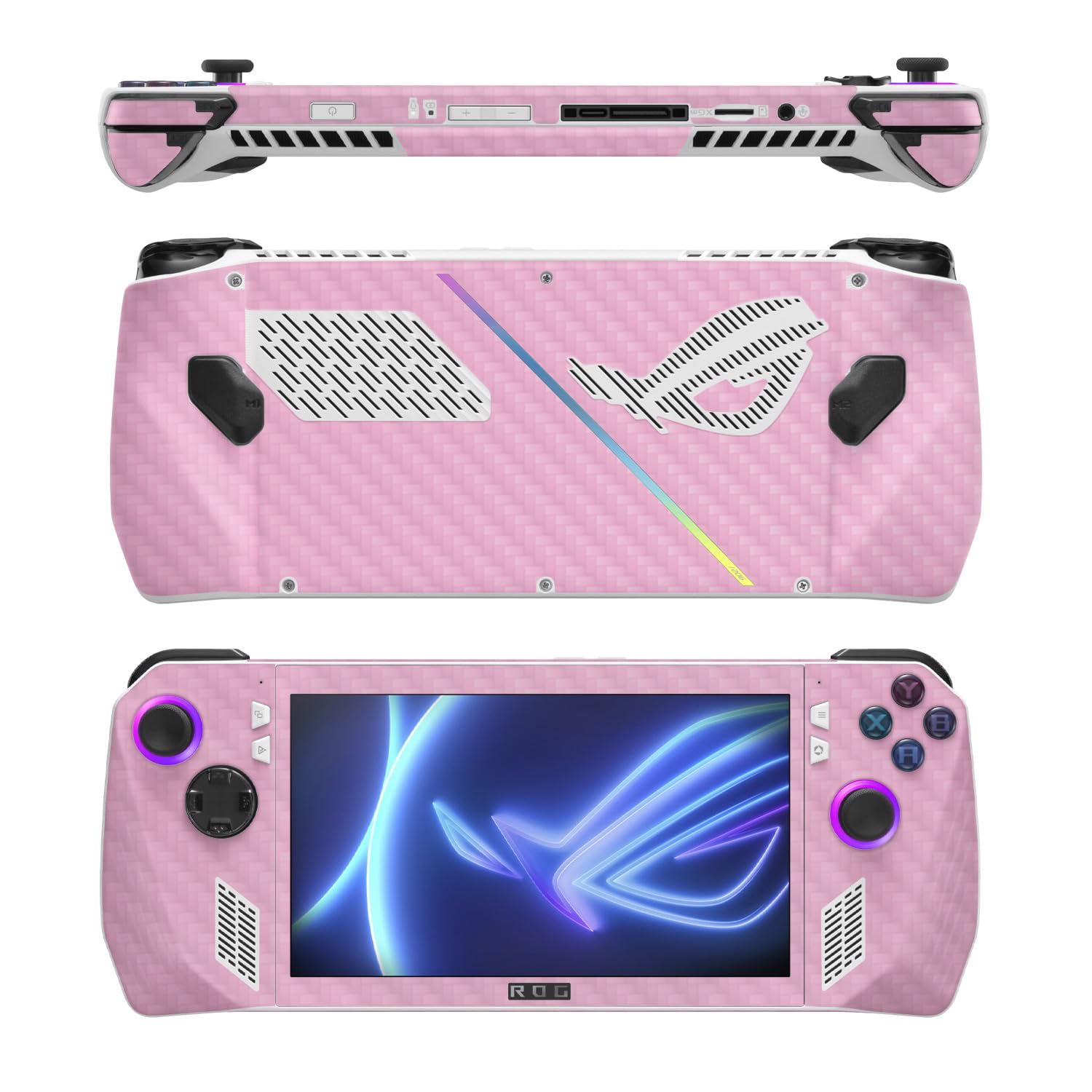 MightySkins Carbon Fiber Skin Compatible with Asus ROG Ally - Solid Pink | Protective, Durable Textured Carbon Fiber Finish | Easy to Apply