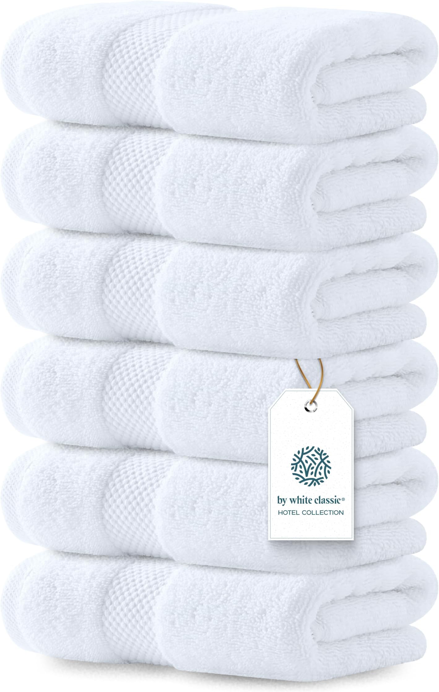 White Classic Luxury Hand Towels for Bathroom-Hotel-Spa-Kitchen-Set - Circlet Egyptian Cotton - 16x30 Inches - Set of 6 (White)…