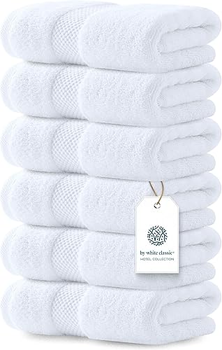 Juego de toallas de mano White Classic de lujo, set de toallas para el baño, hotel, spa, cocina, de algodón egipcio circular, 40cm x 76cm, set de 6