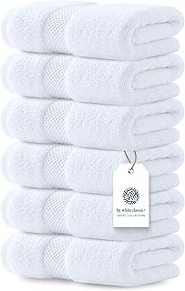 Luxury White Hand Towels - Soft 100% Turkish Cotton | Highly Absorbent Hotel spa Bathroom Towel Collection | 16x30 Inch | Set of 6 OEKO-TEX MADE IN GREEN OEKO-TEX MADE IN GREEN OEKO-TEX MADE IN GREEN