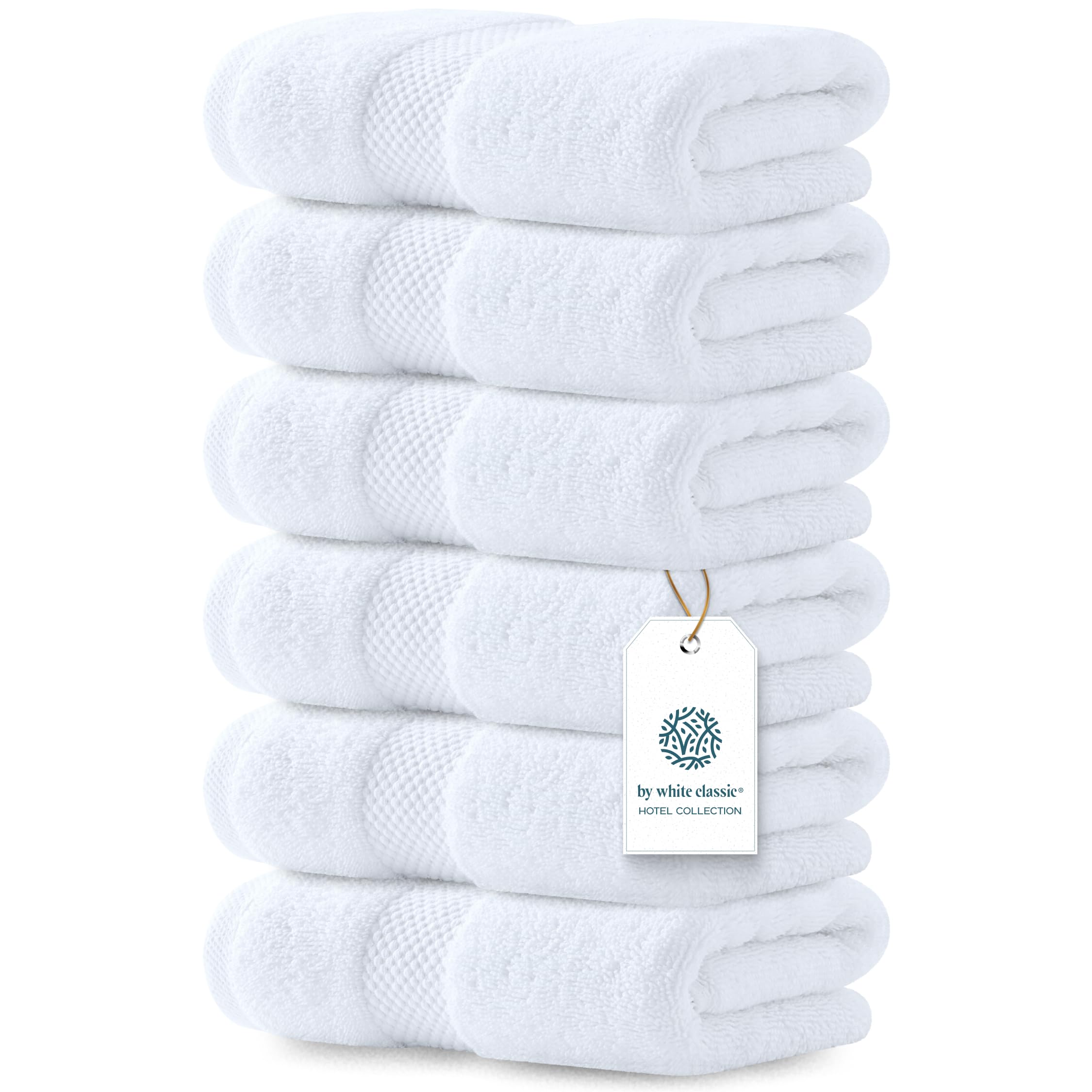 White Classic Luxury White Hand Towels, 100% Cotton Bathroom Hand Cloths Set of 6, Hotel Towels Extra 40x76 cm, Quality Towels Bathroom Sets for Hands | White, 6 Pack