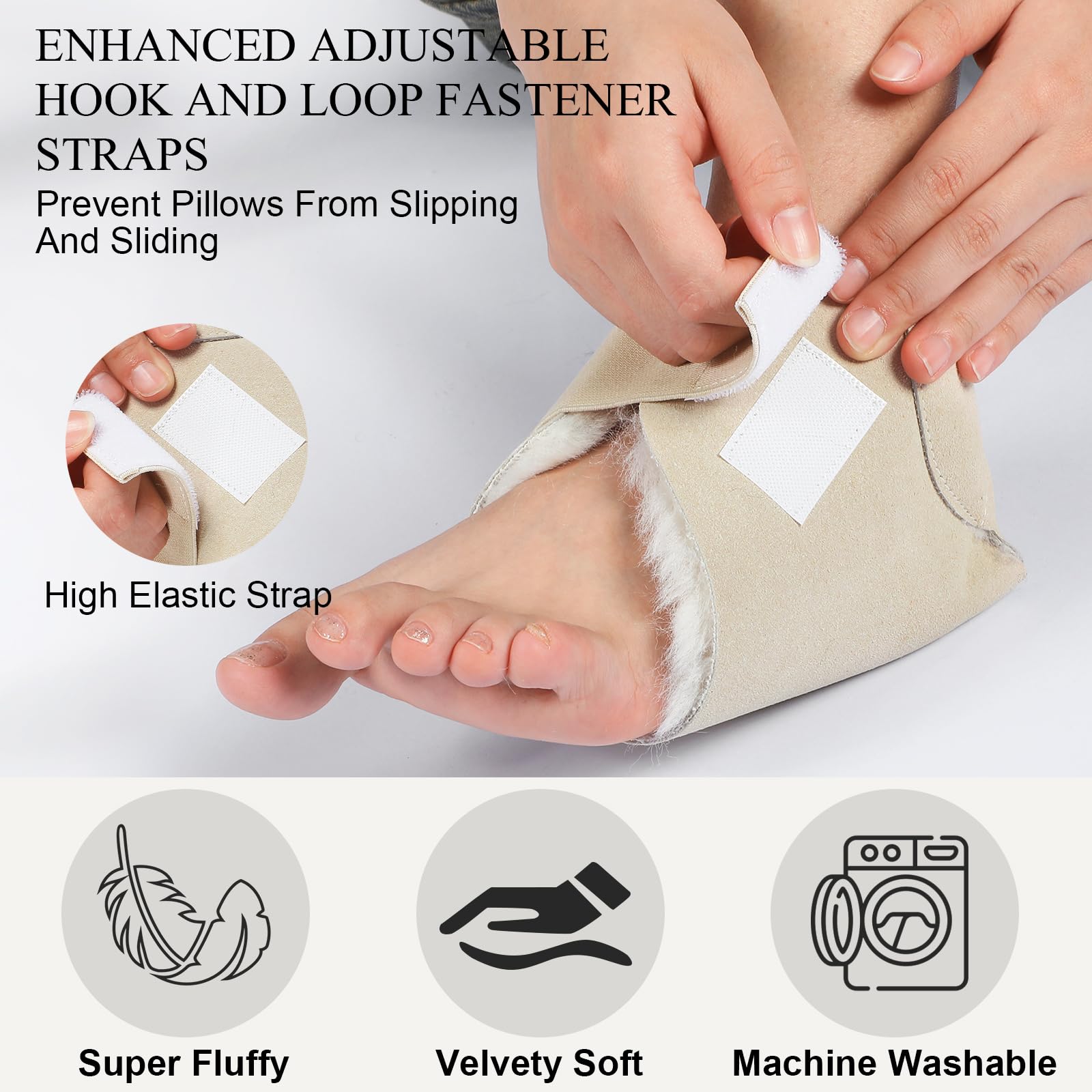 2 pares de protectores de talón de piel de oveja para botas, almohadillas suaves con correa de seguridad para proteger los pies, tobillo, presión y úlceras de cama (beige)