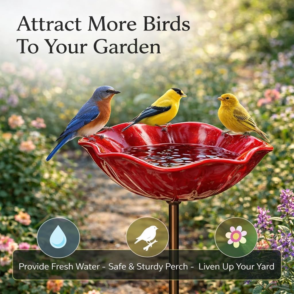 Handmade Metal Flower Garden Stakes with Bird Bath & Bee Water Bowl, 2026 New Handmade Decorative Outdoor Yard Art, Butterfly & Pollinator Watering Station, Weather-Resistant Garden Decor Gift (1pcs) — view 4