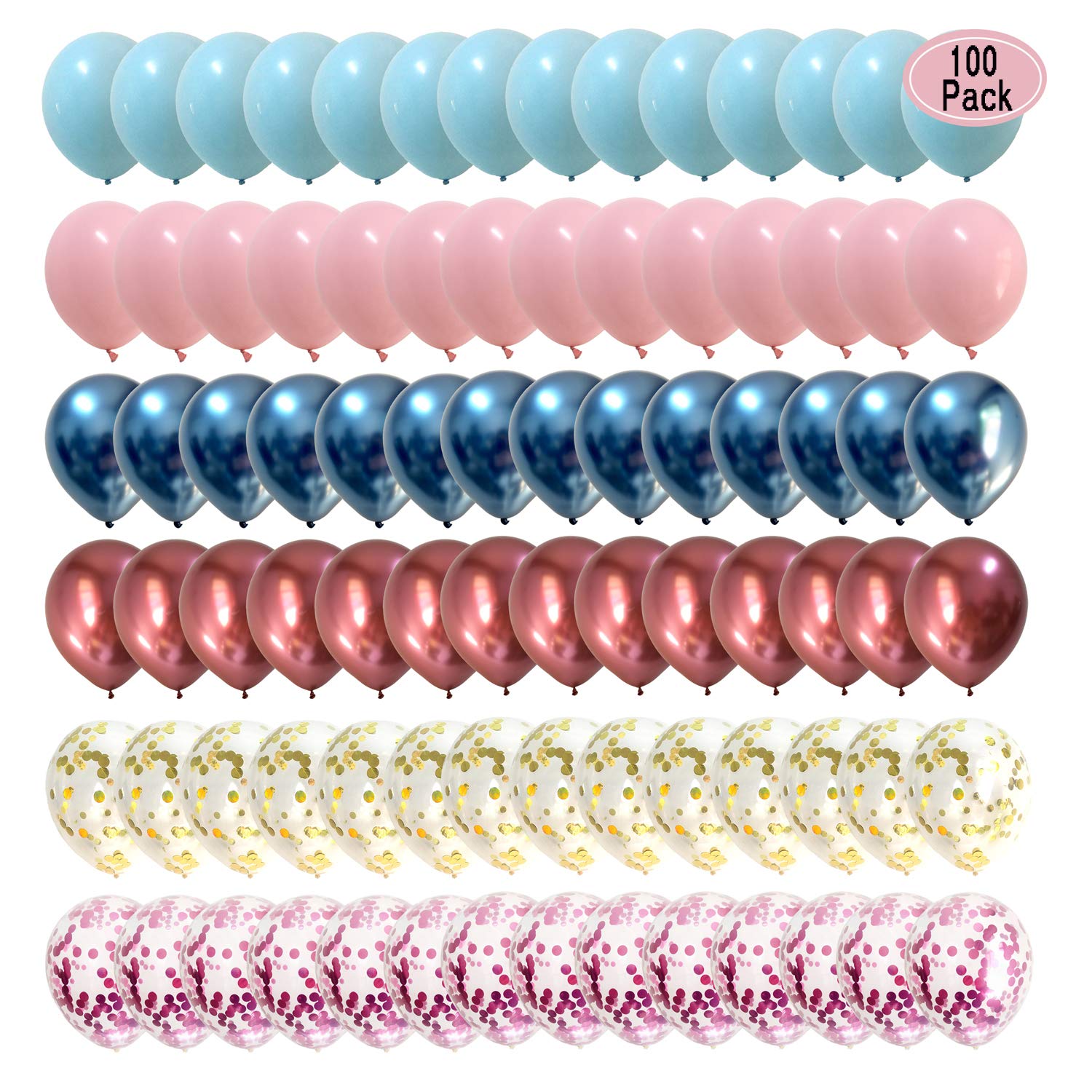 Metallic Chrome Balloons Pink Blue - Confetti Balloons for Wedding Birthday Gender Reveal Baby Shower Party Decorations 100packs