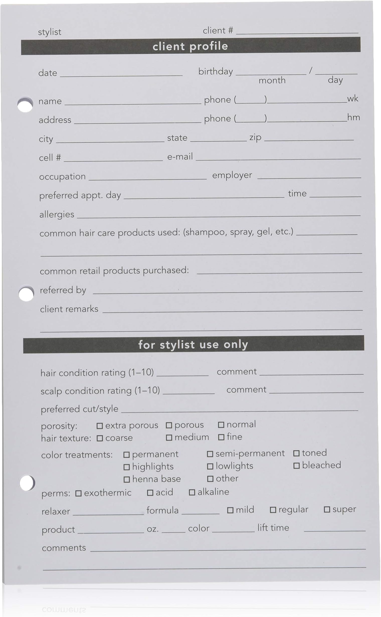 Fromm Stylist Client Data Refill Cards Personal Organizer Refill (391)