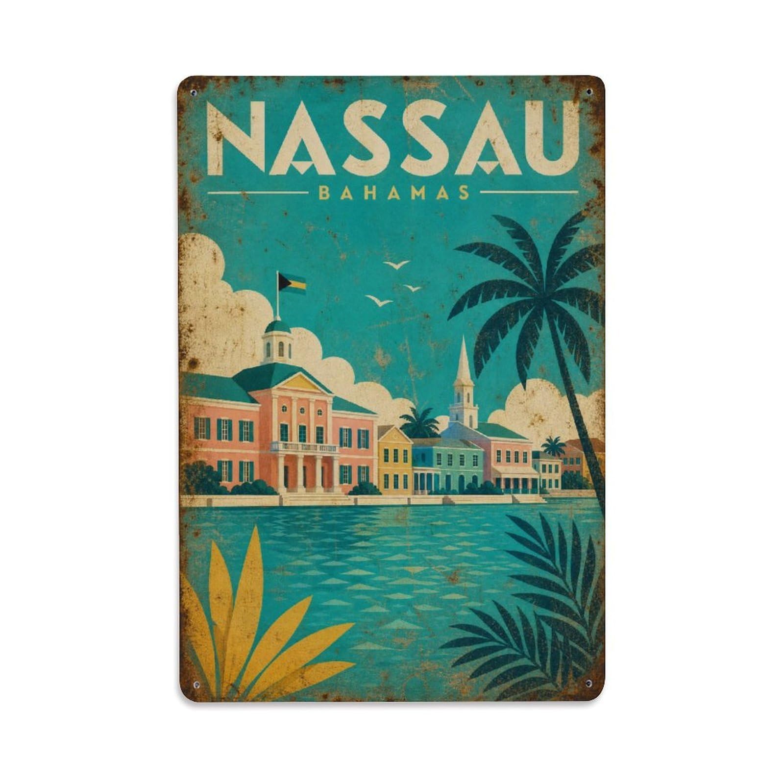 Metal Tin Sign Travel Retro Bahamas Nassau