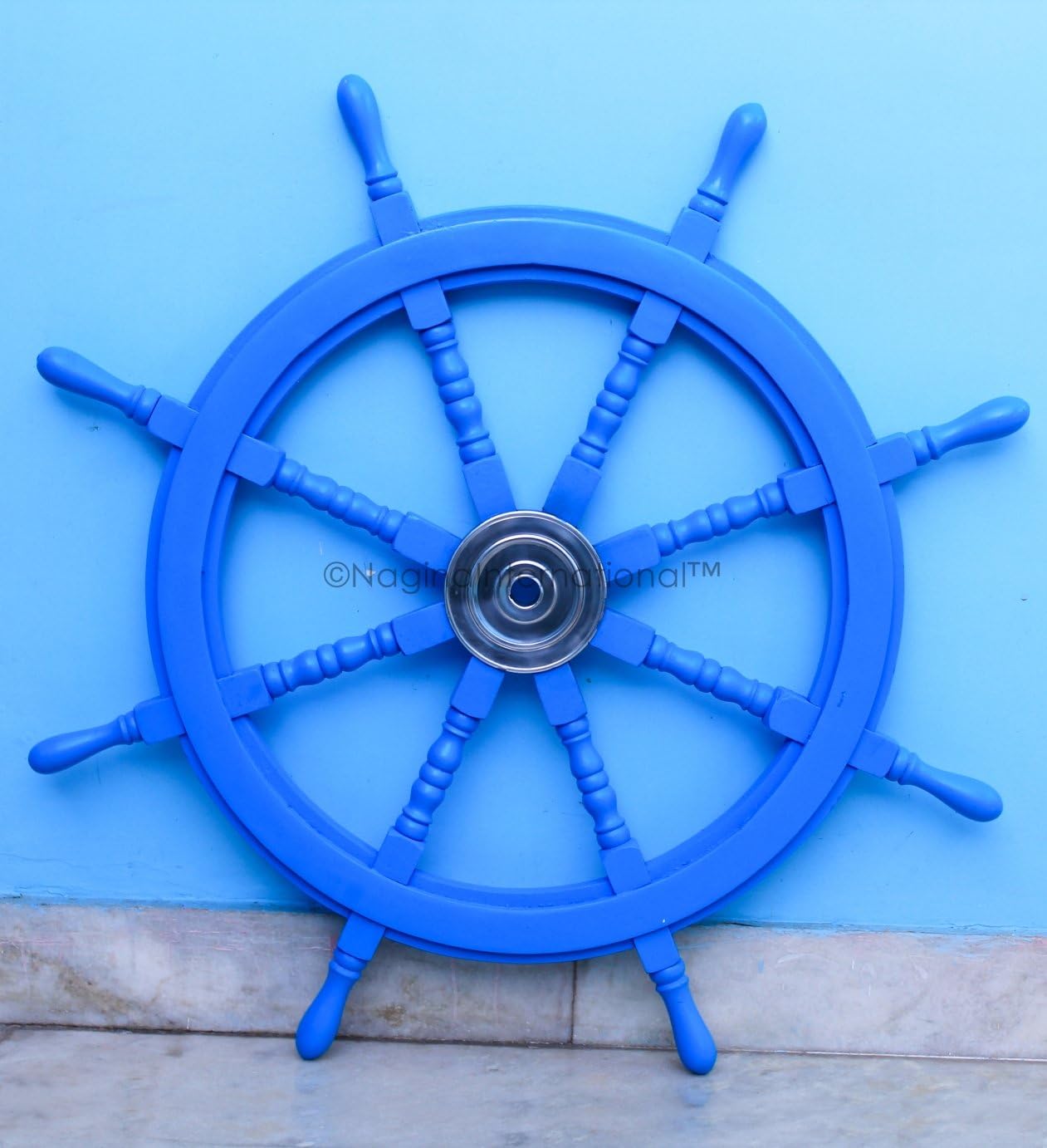 Nagina International Nautical Handcrafted Wooden Ship Wheel - Home Wall Decor (30 Inches, Light Blue)