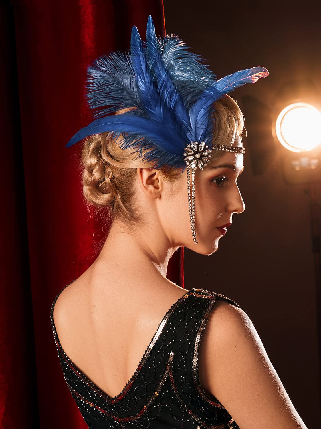 Blue sequin and dusty rose feather hearldband Royal Blue Rose Flower Quill Feather Fascinator Headband  main image 4
