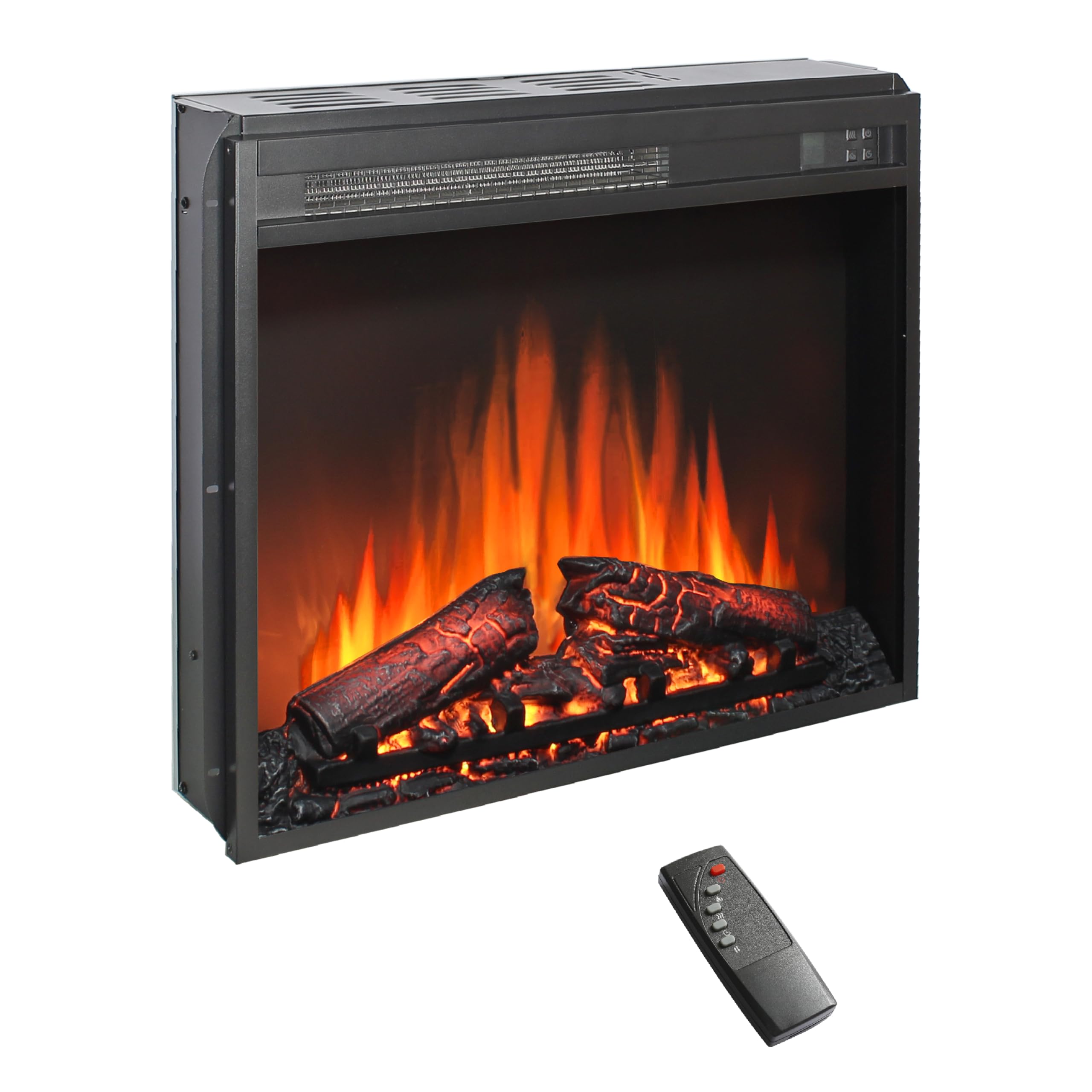 23" electric fireplace insert, fireplace heater with remote, adjustable 4 flame brightness, log set, low noise, 8h timer, overheating protection, 1400w (23" x 19.7")