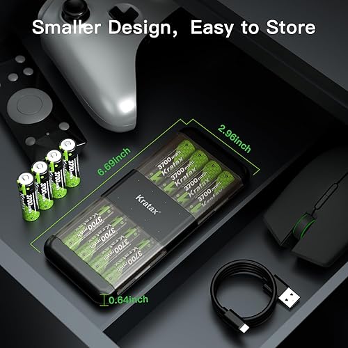 Miniatura 7 de Kratax 3700mWh AA Rechargeable Lithium Batteries with Charger, 12pack high Capacity Double A li-ion Batteries 1.5v, Long Lasting, Ultra-Thin Battery