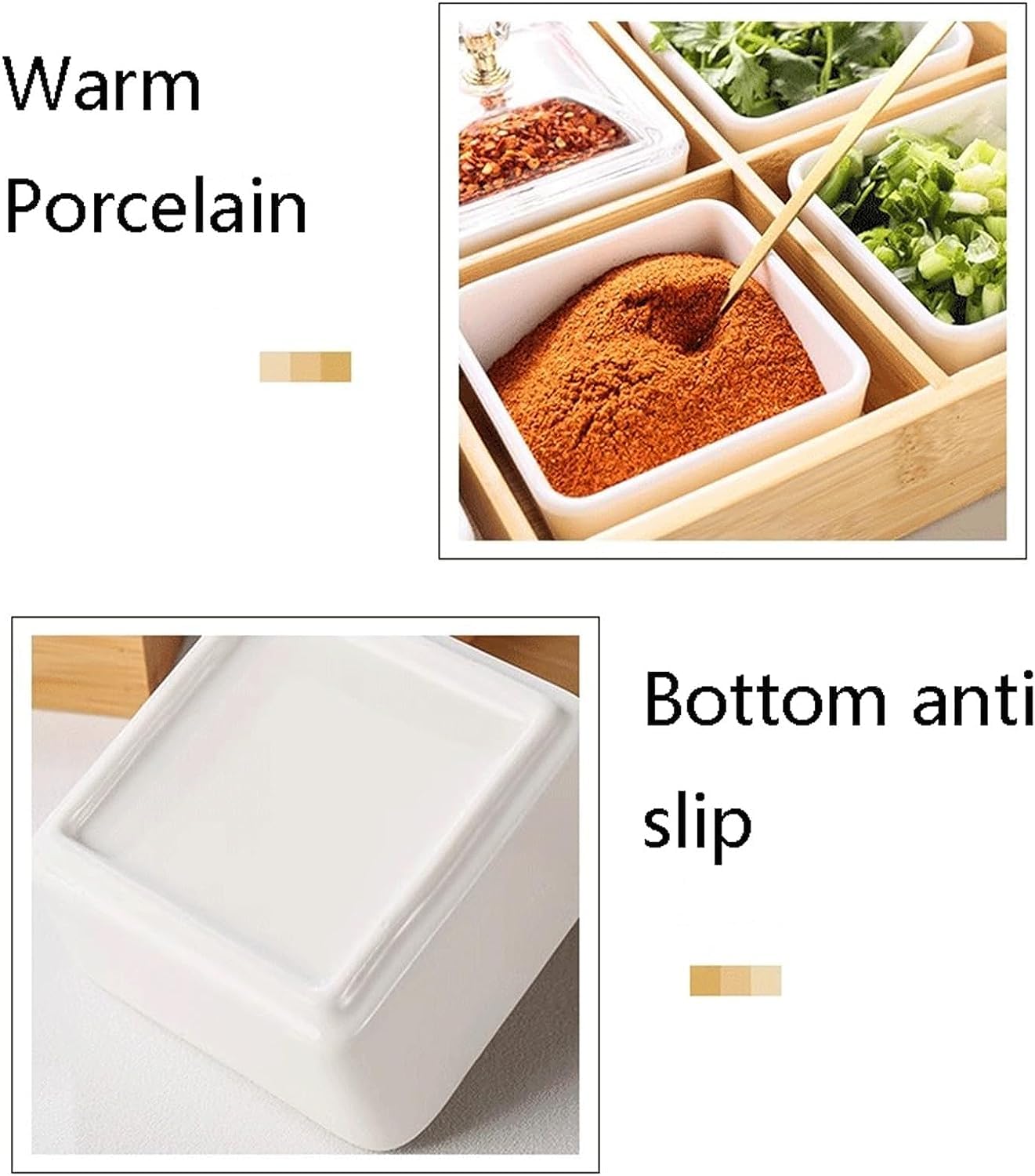 Tapas-Schalen, Keramikschale, grüne Keramik-Gewürzplatte mit Deckel und Bambus-Tablett. 3 abnehmbare Dip-Schalen werden for Vorspeisen, Kartoffelchips, Früchte, Süßigkeiten und Gewürze verwendet (Farb