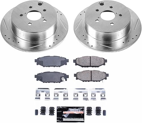Miniatura 2 de Power Stop Almohadillas de fibra de carbono K6107 Z23 traseras con kit de rotores de freno perforados y ranurados para Subaru Crosstrek 2016-2022