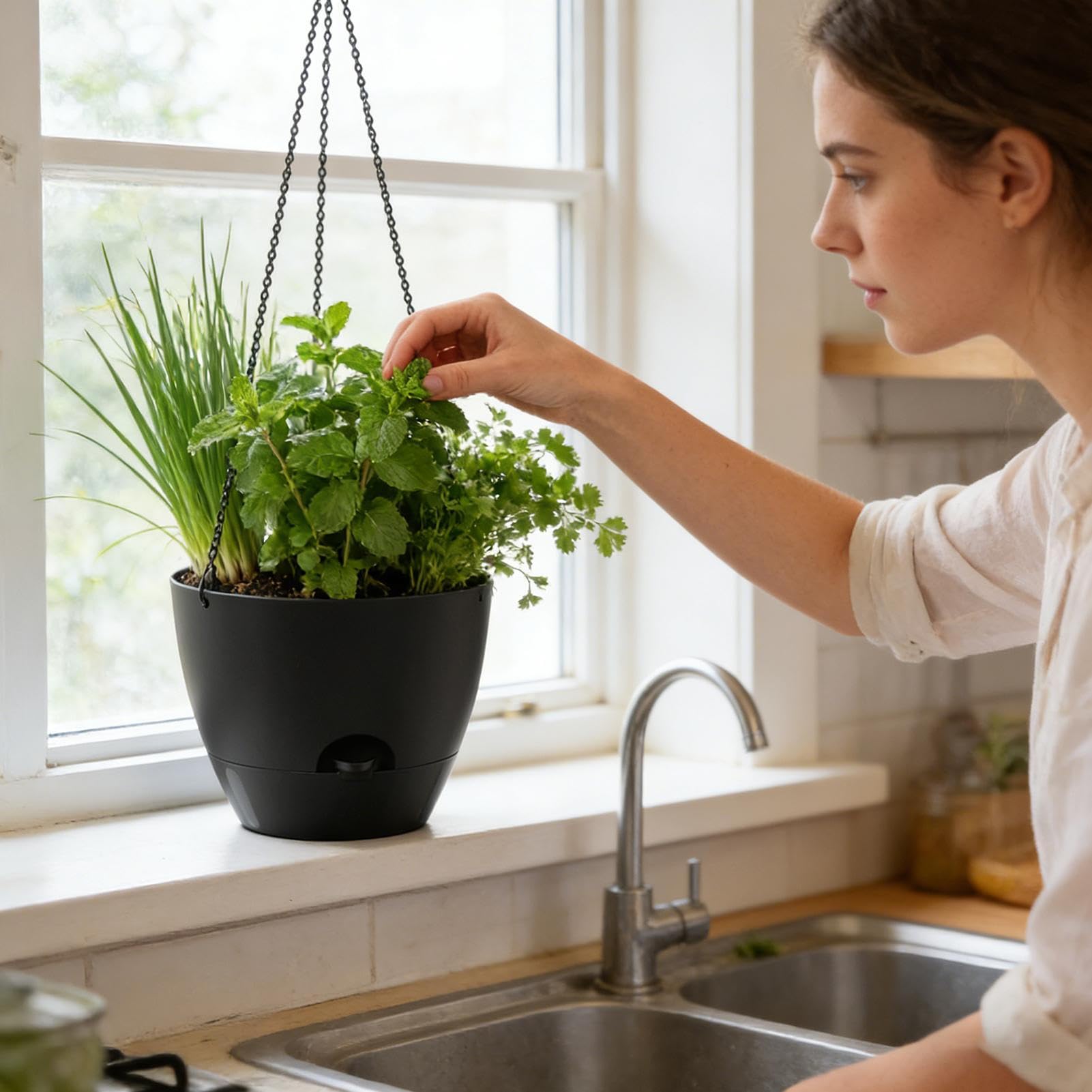 Vase Auto-irrigant,Pot Auto-irrigant avec réservoir intégré, 2 Pots à Fleurs pour Jardin | pour Balcon Jardin Porche fenêtre Cour Patio Salon Cuisine intérieur et